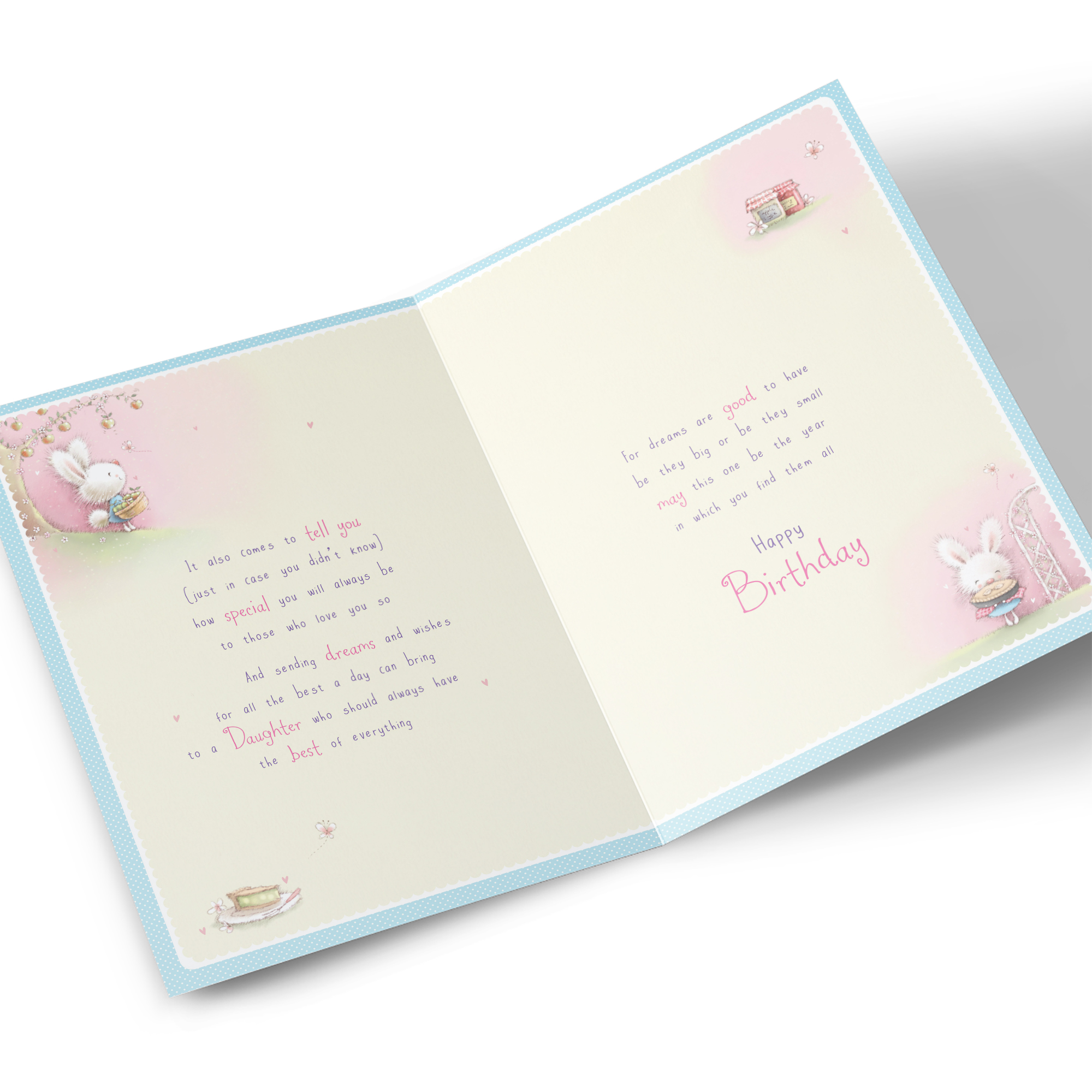 Birthday Card - Fluffy Bunny Baking Pie, Daughter