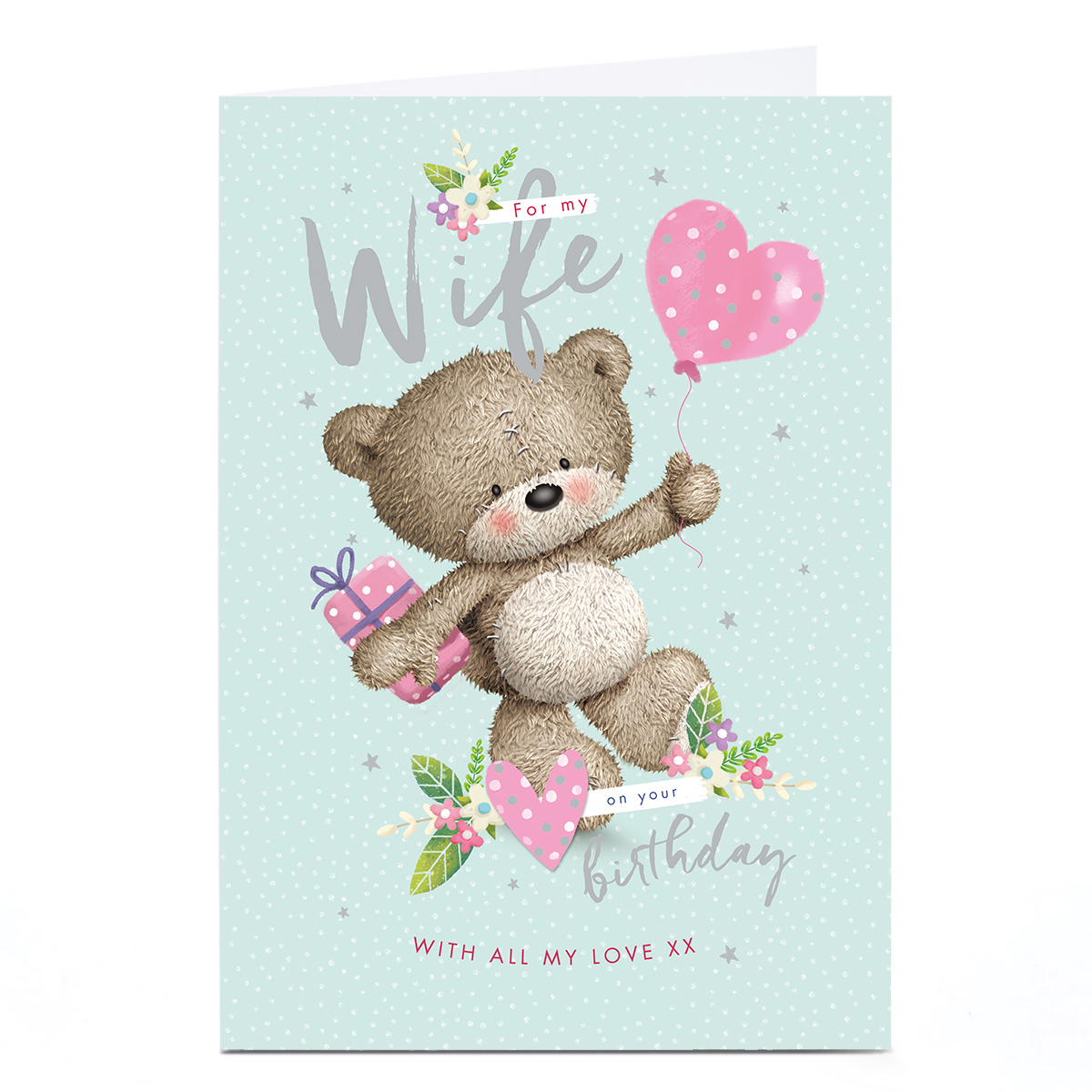 Personalised Hugs Birthday Card - With All My Love Bear with Balloon, Wife