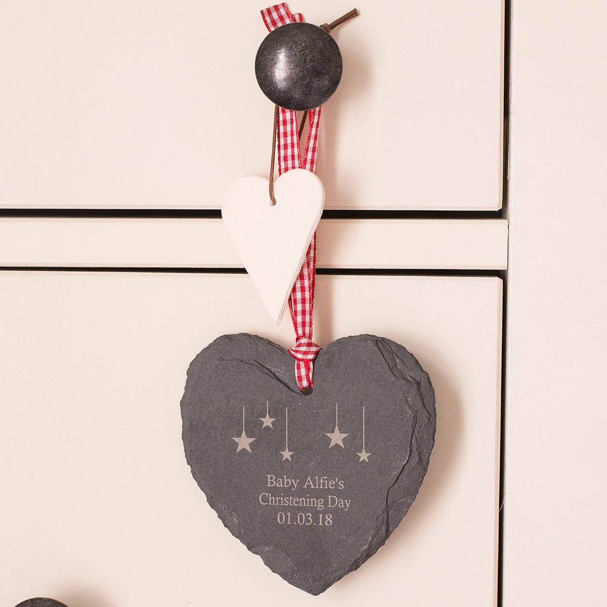 Personalised Engraved Heart-Shaped Slate Hanging Sign - Christening Day