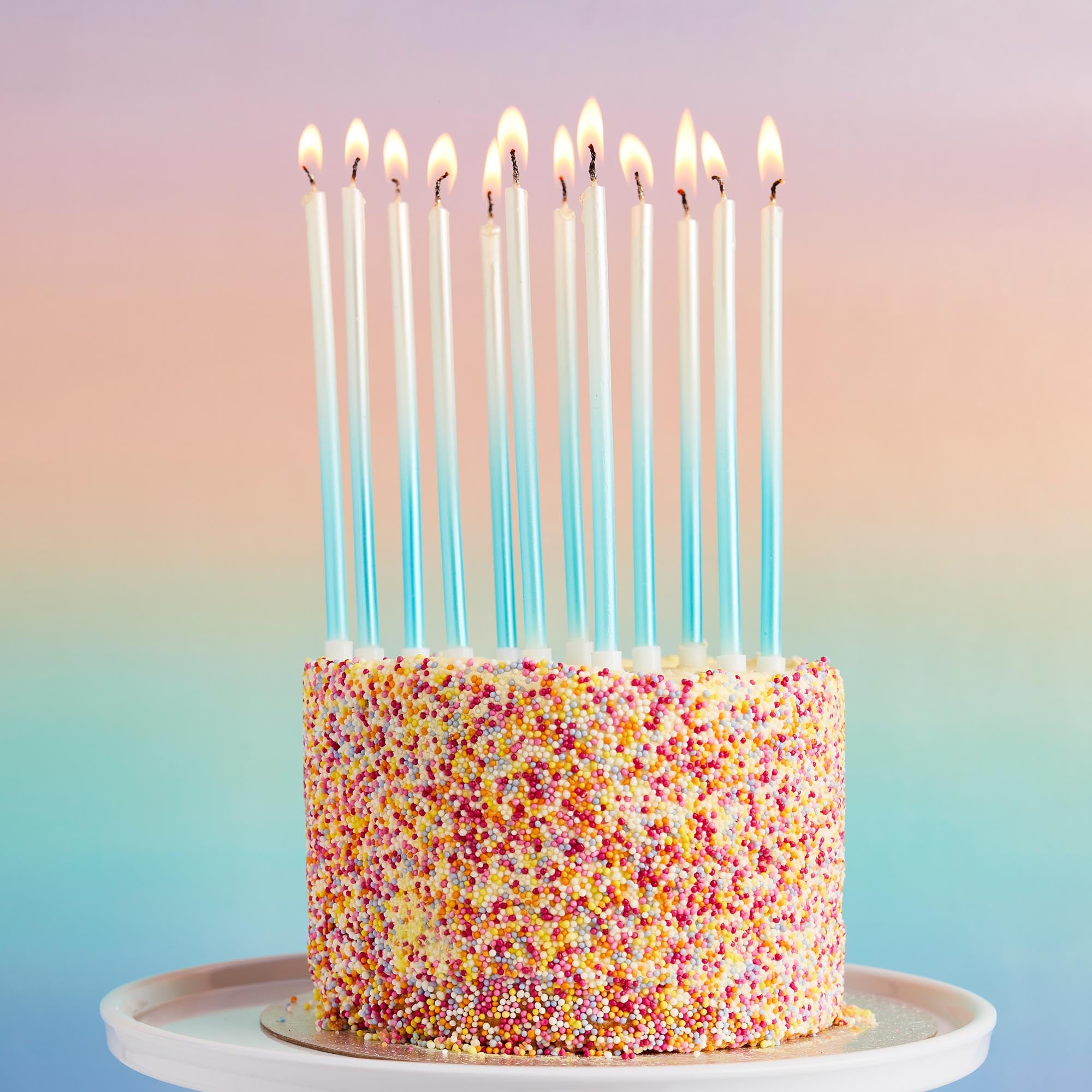 Blue Tall Ombre Skinny Cake Candles - Pack of 12