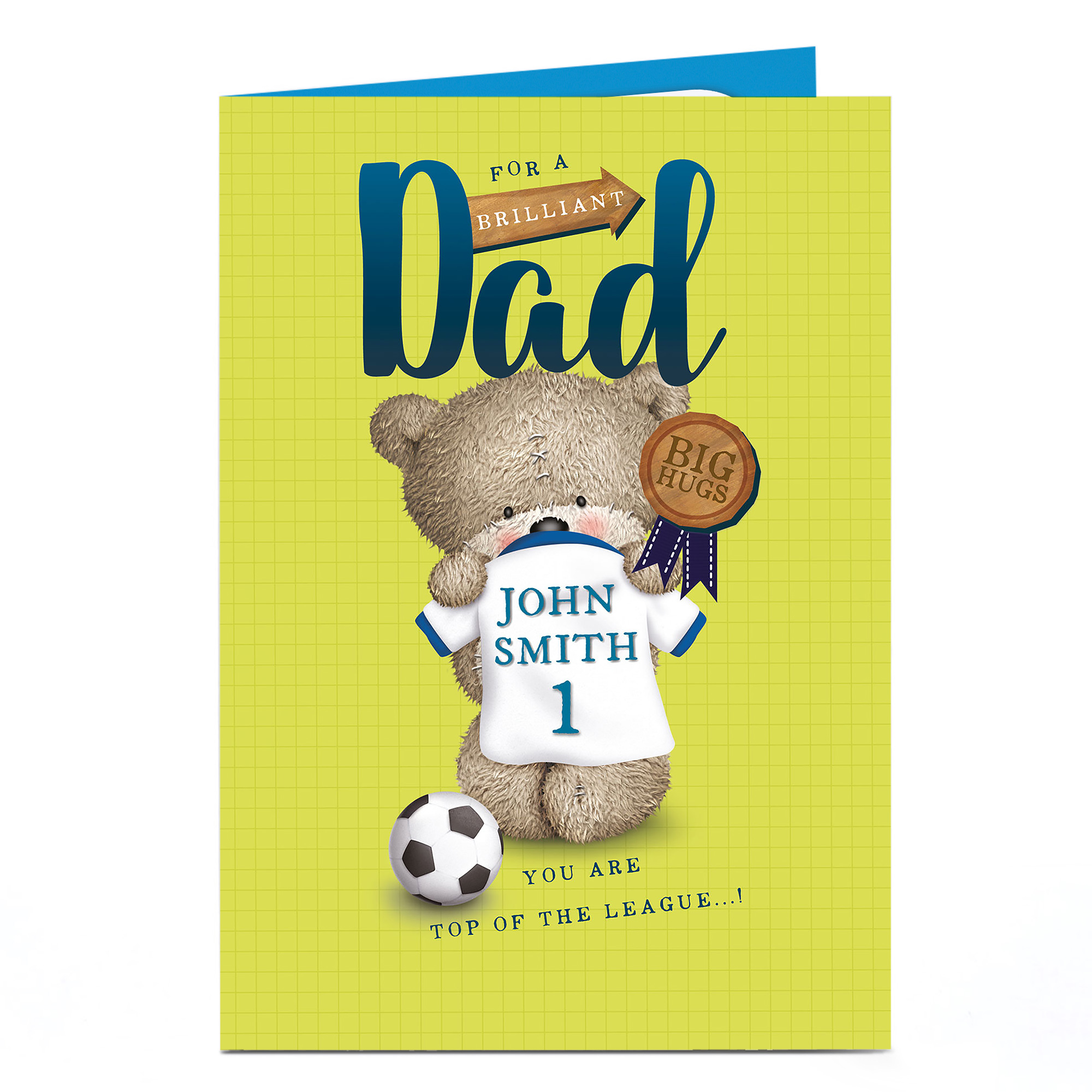 Personalised Hugs Bear Card - Dad Top Of The League