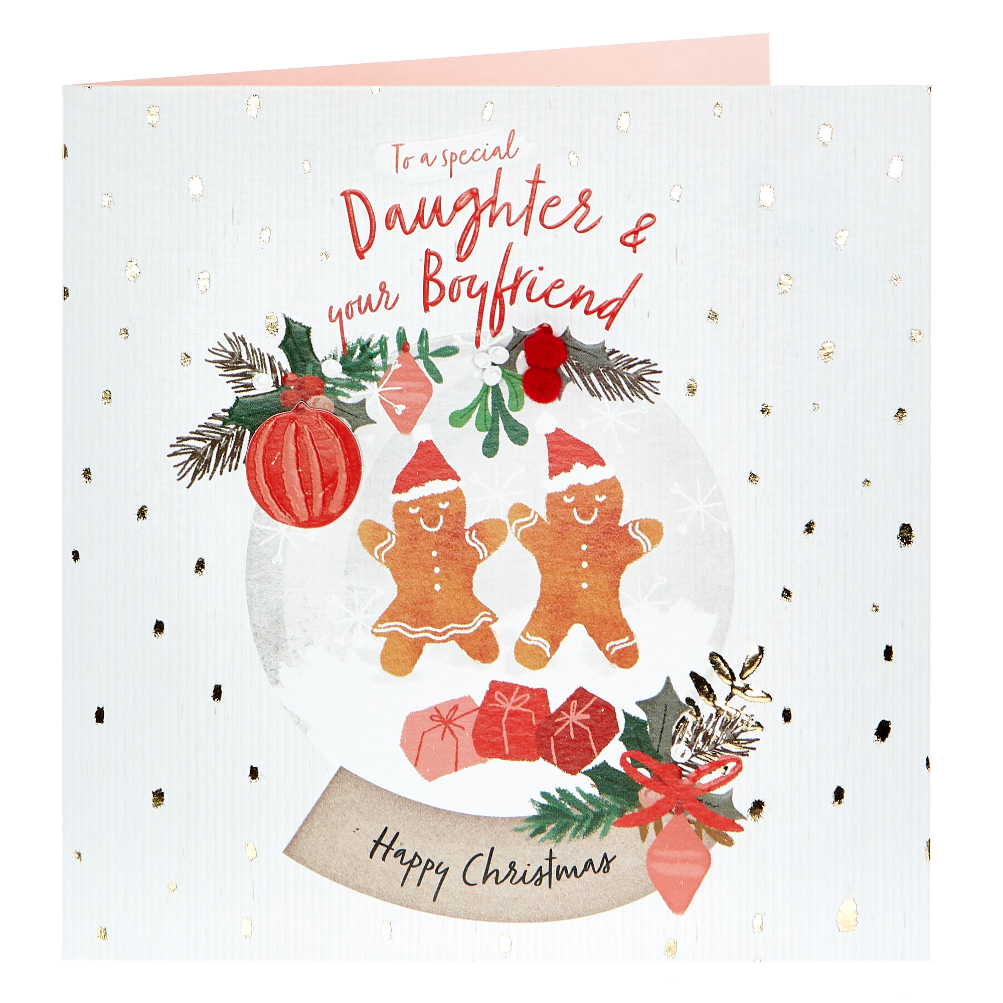 Christmas Card - Daughter And Boyfriend Snowglobe