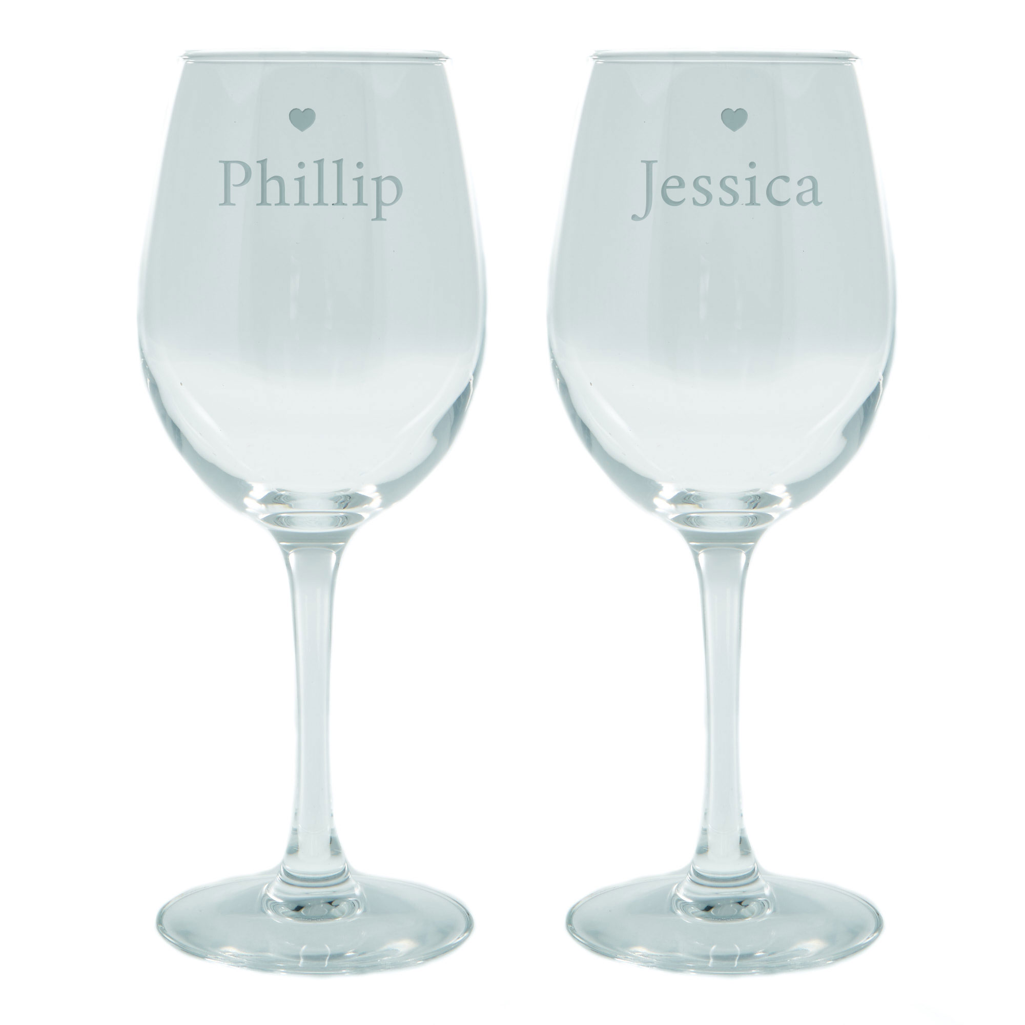 Personalised Engraved Wine Glasses Set - His and Hers Hearts