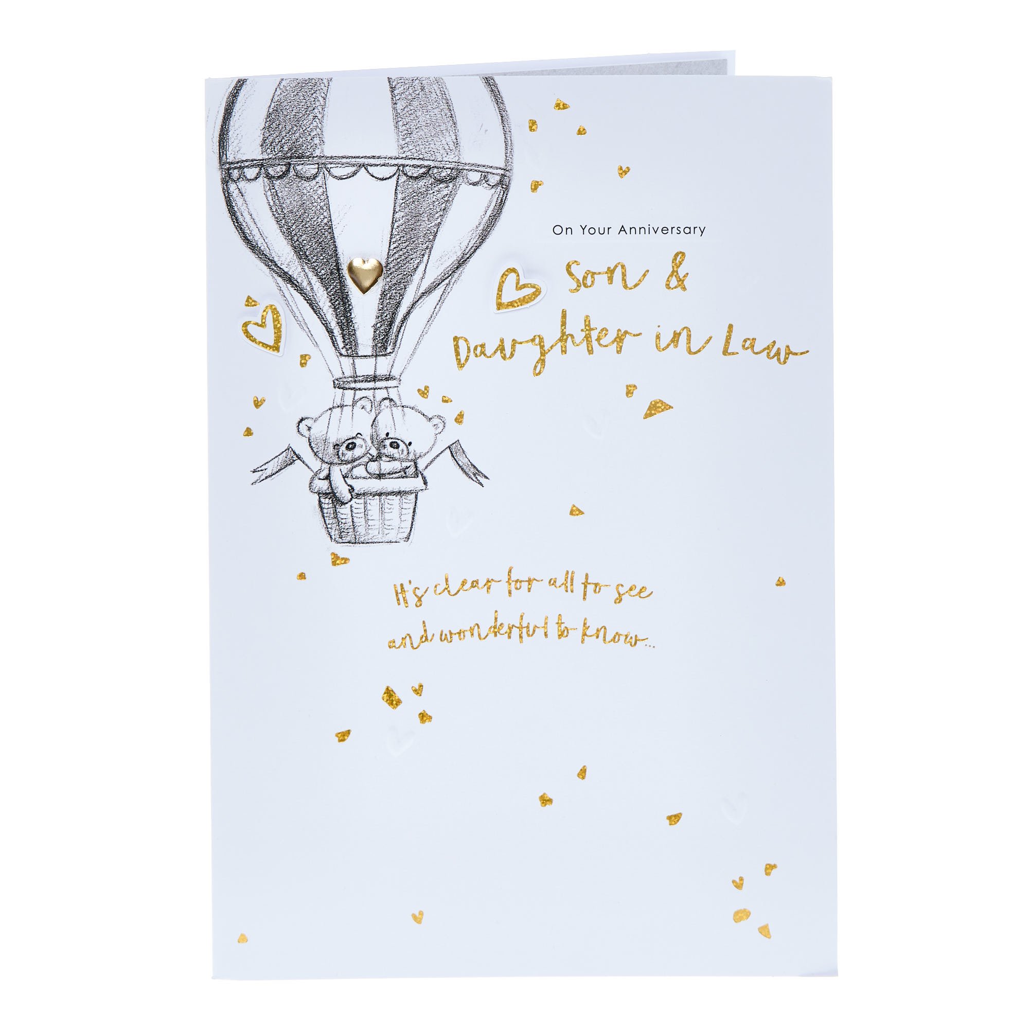 Son & Daughter In Law Hugs Bear Wedding Anniversary Card