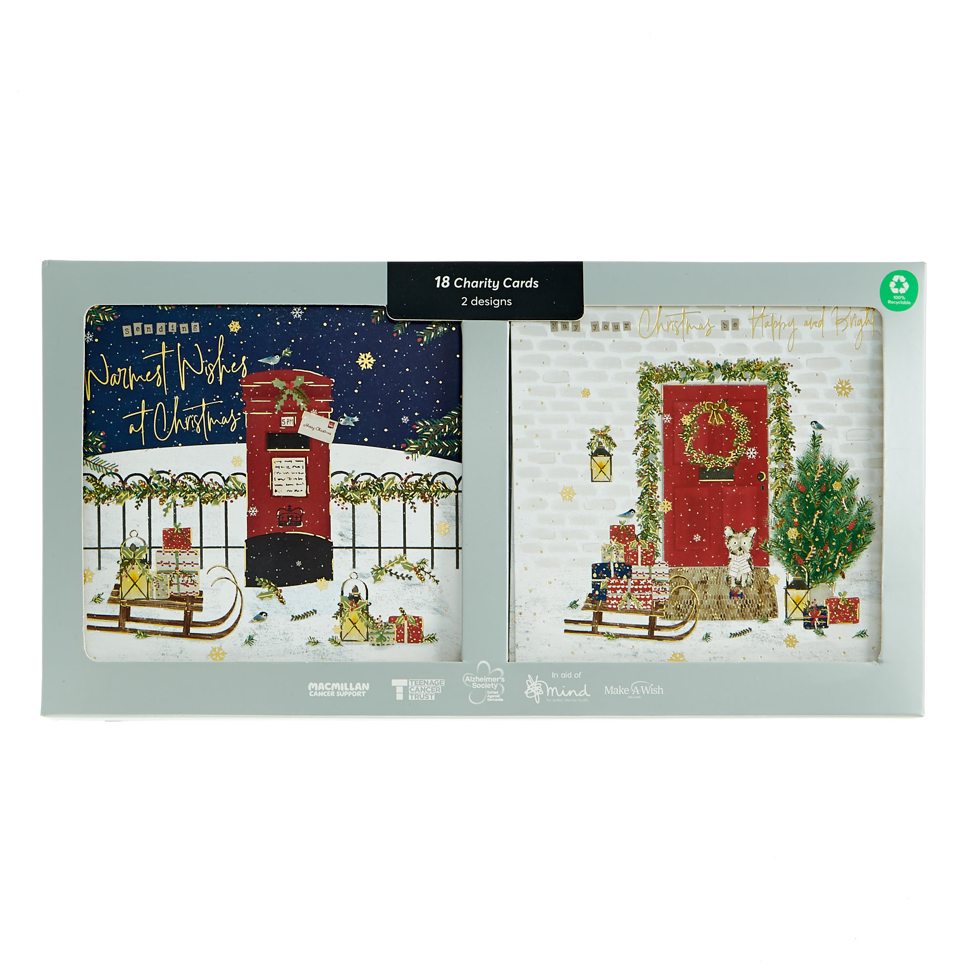 18 Charity Christmas Cards - Door & Postbox (2 Designs)
