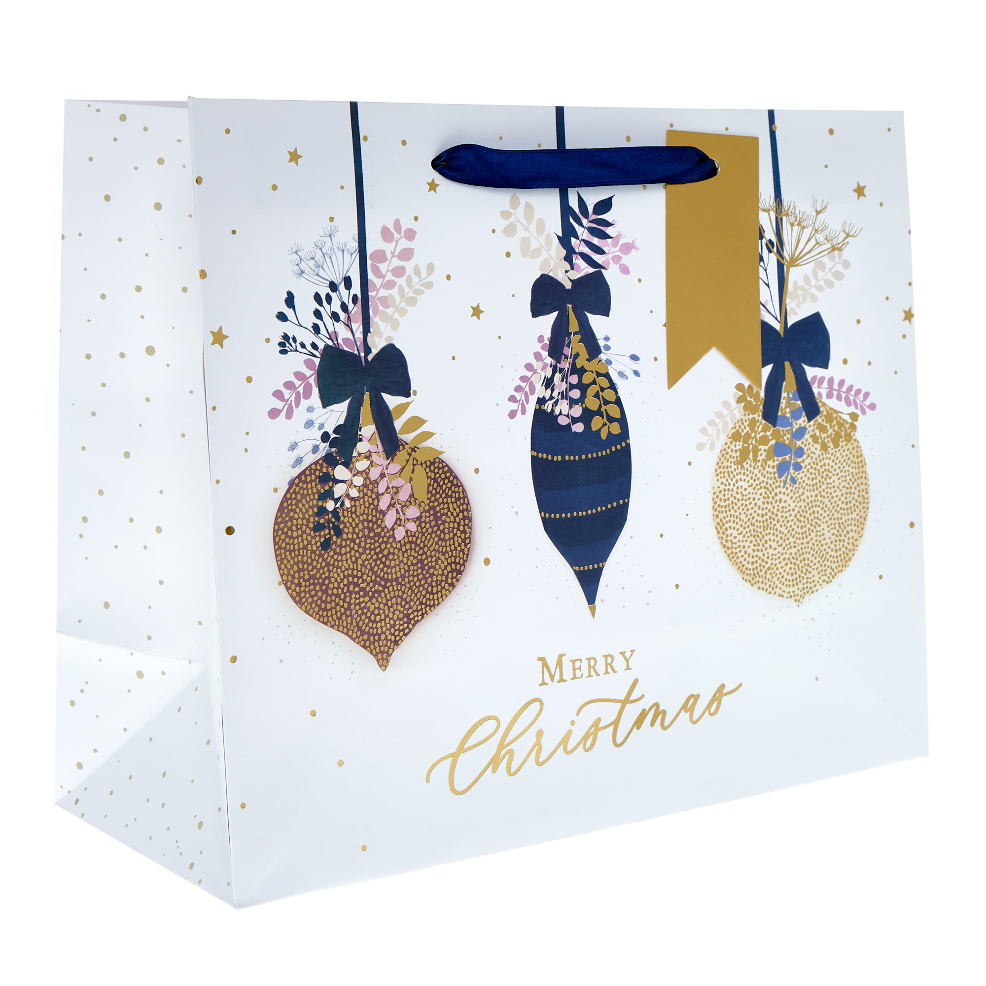 Large Landscape Gold & Navy Baubles Gift Bag