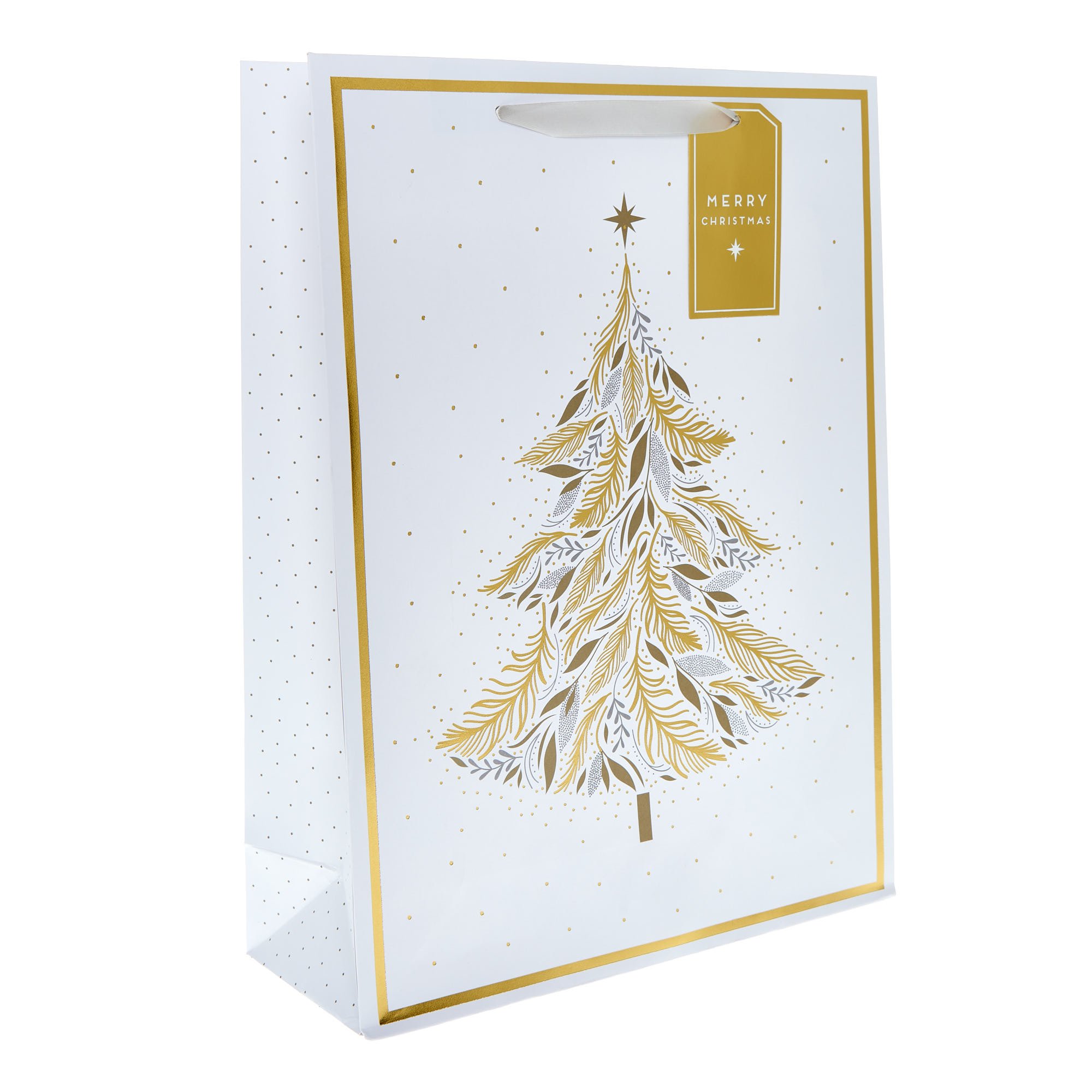 Extra Large Portrait Gold Foliage Christmas Tree Gift Bag