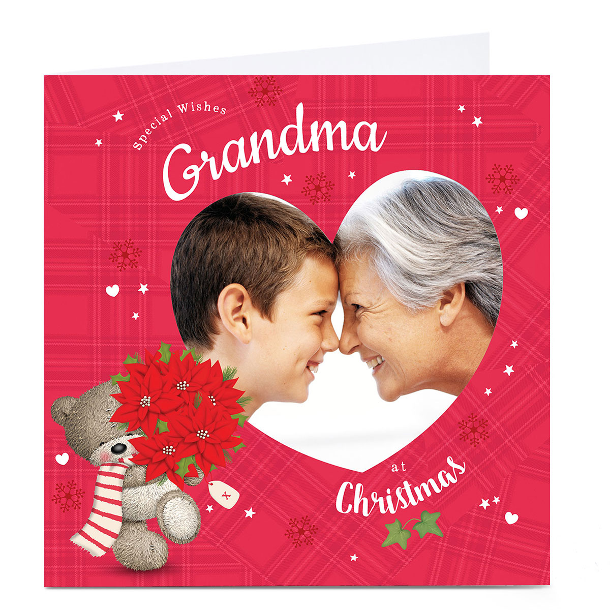 Hugs Photo Christmas Card - Red And Hearts