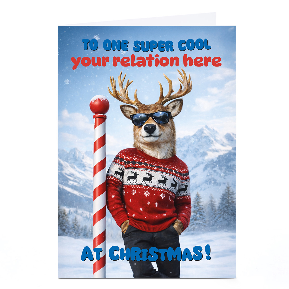 Personalised Zoo-per Duper Christmas Card - Super Cool Reindeer, Any Relation