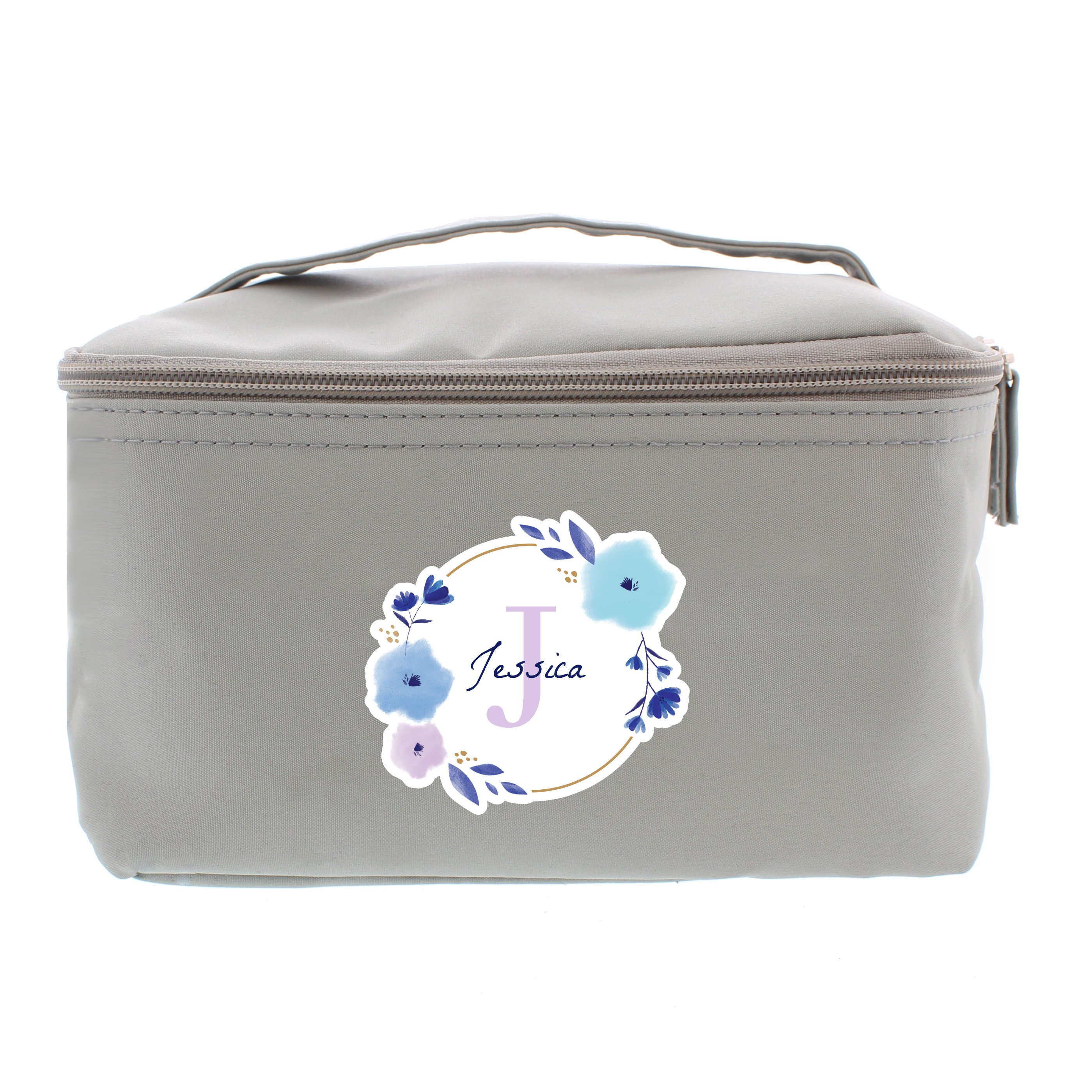 Personalised Floral Initial Grey Make Up Case
