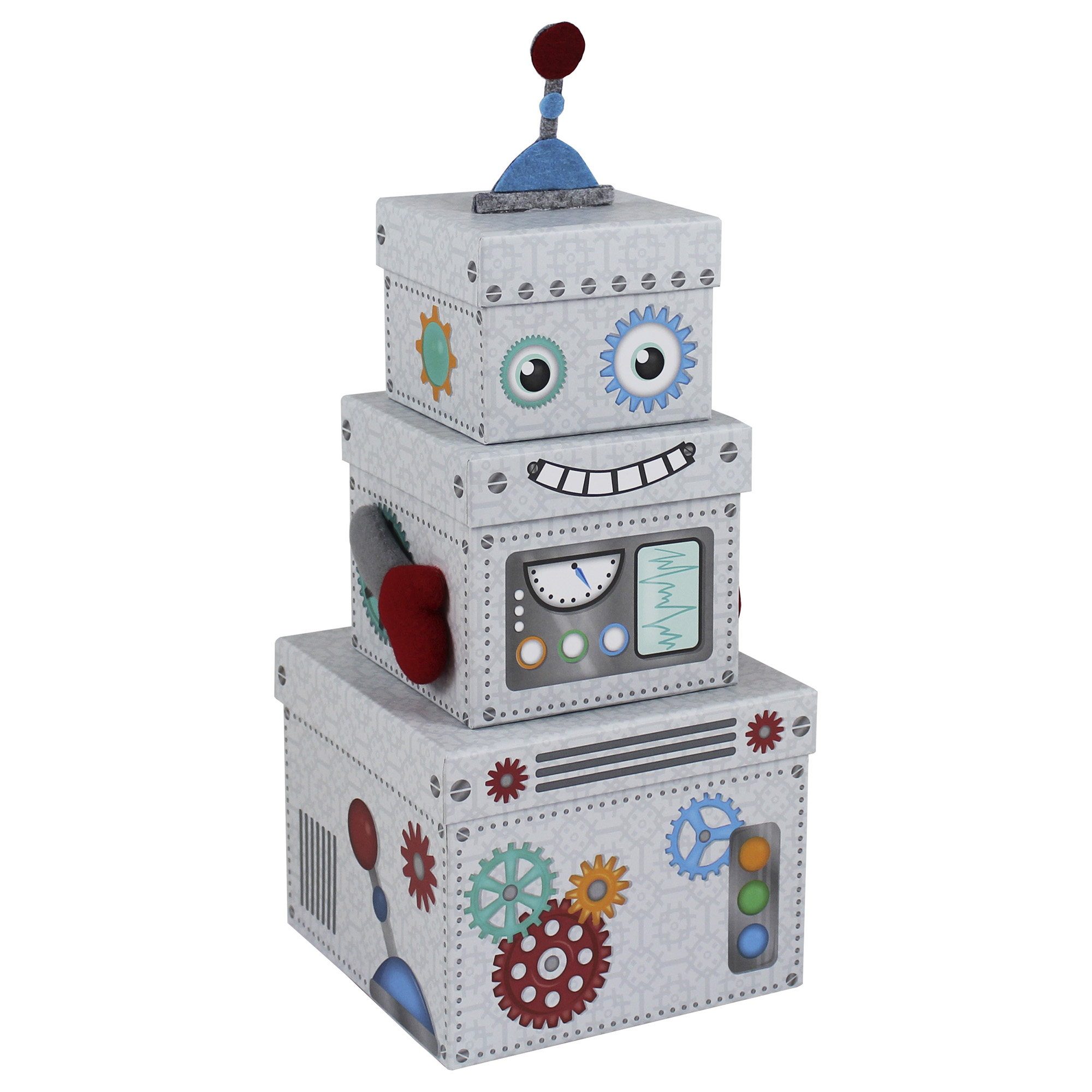 Stackable Plush Robot Gift Boxes - Pack Of 3