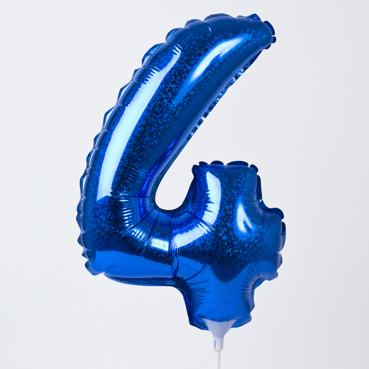Holographic Blue Number 4 Balloon On A Stick