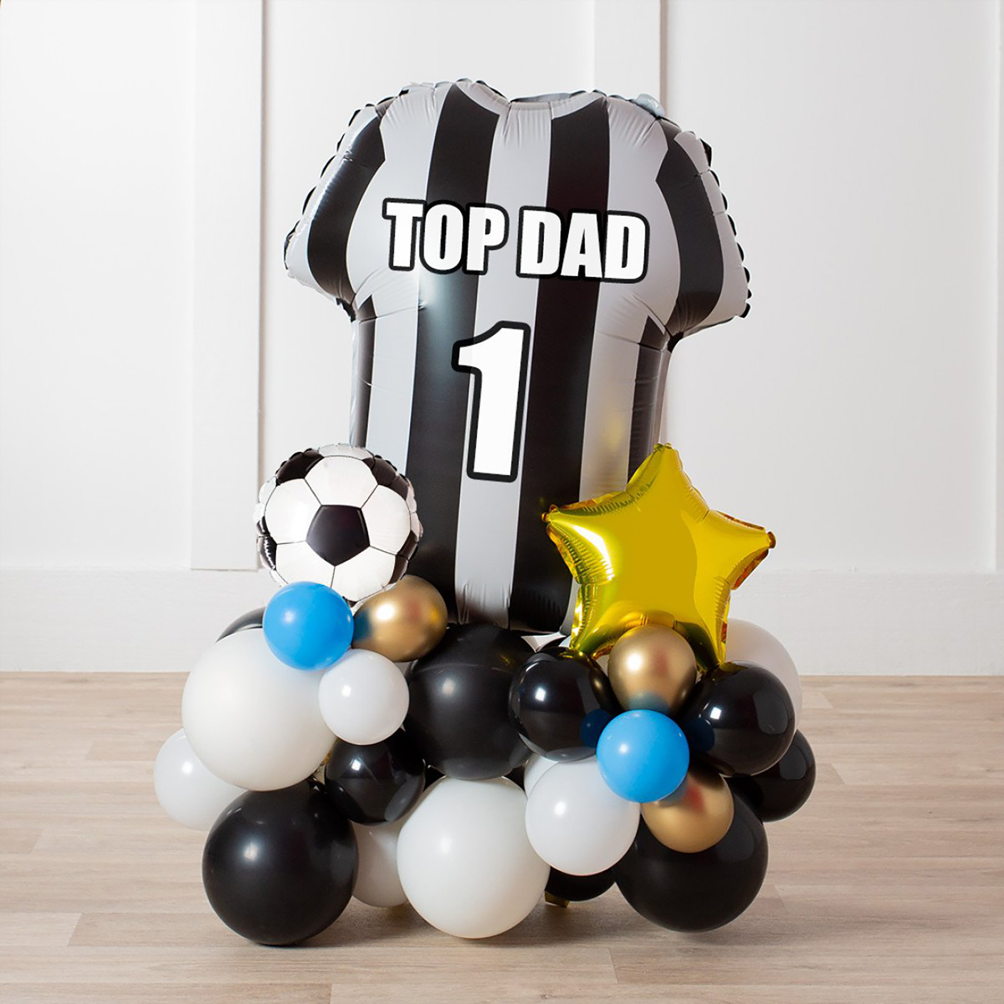 Personalised Black & White Striped Football Shirt Balloon Stack - Delivered Inflated!