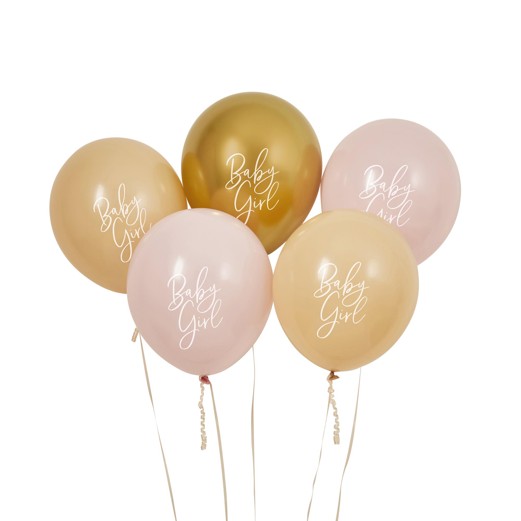Pink, Nude & Gold Baby Girl 12-Inch Latex Balloons - Pack of 5