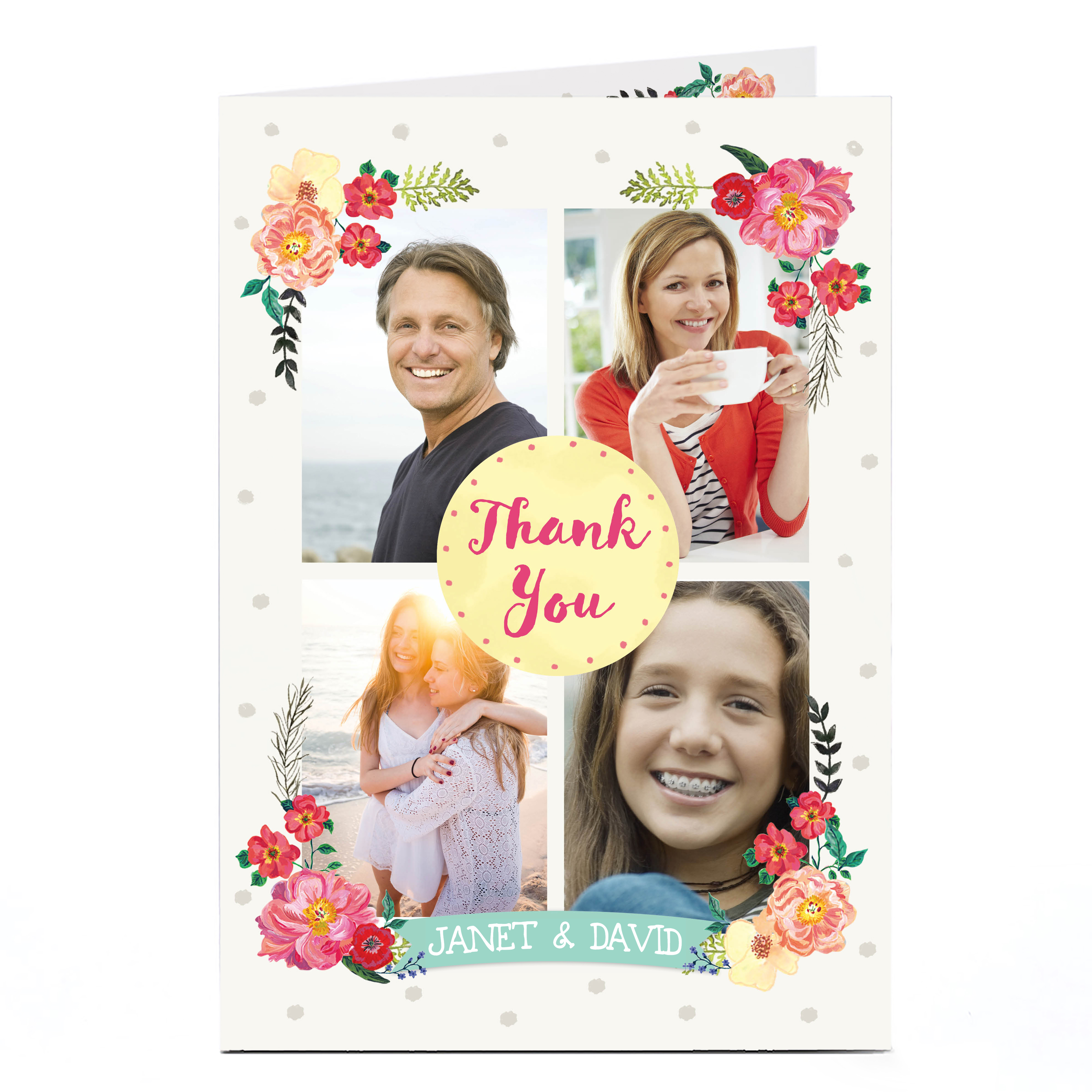 Photo Thank You Card - 4 Frames & Flowers