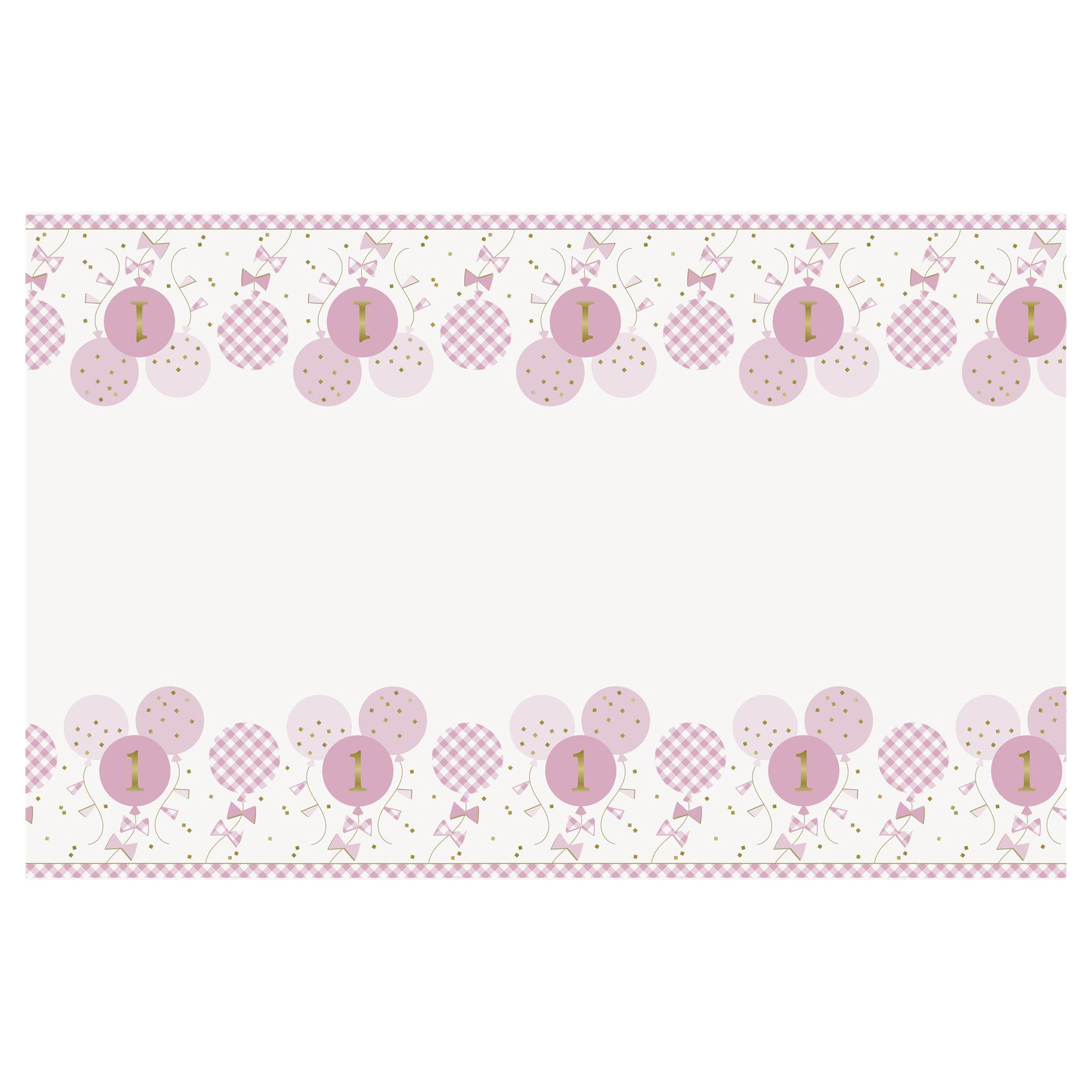 Pink Gingham 1st Birthday Party Tableware & Decorations Bundle - 16 Guests