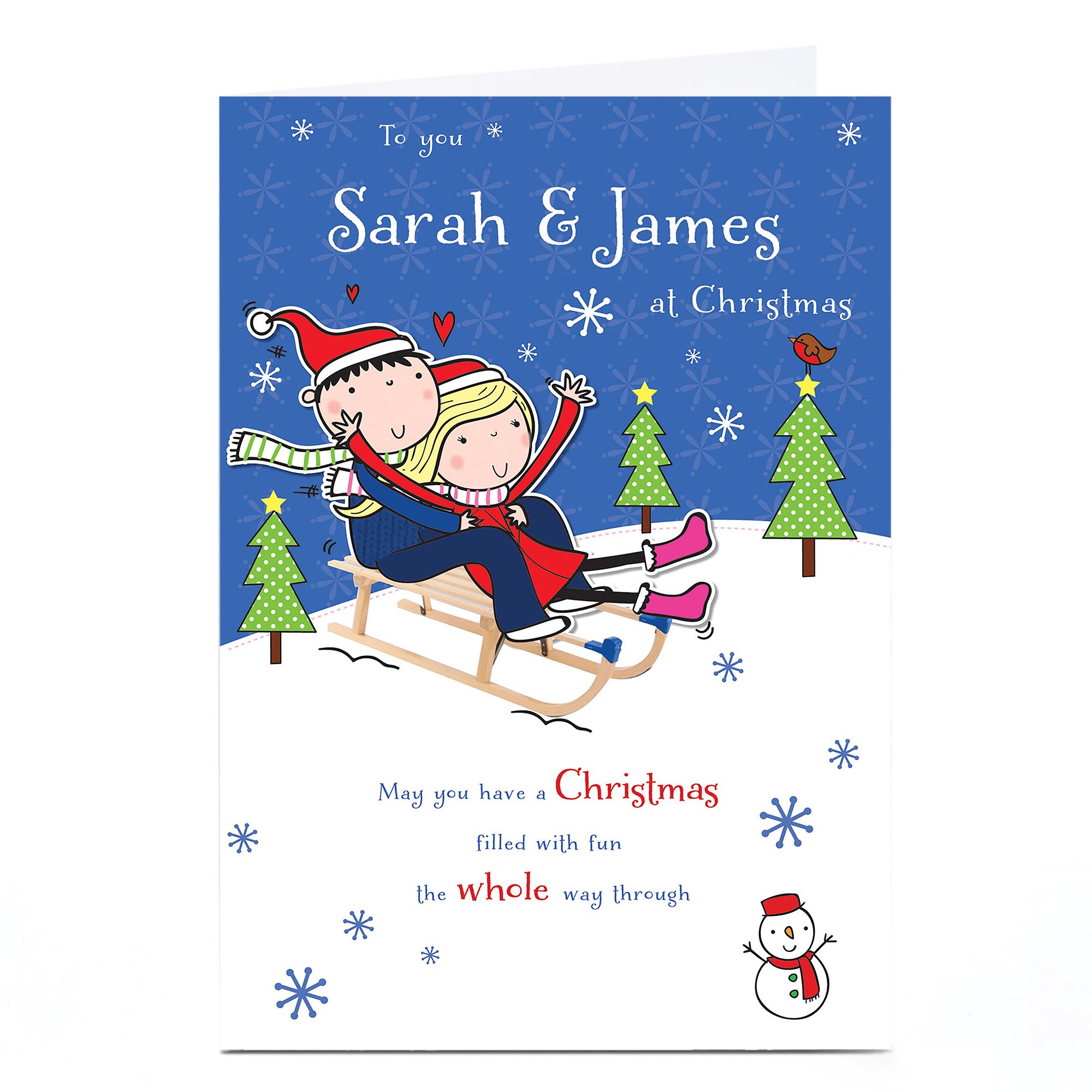 Personalised Christmas Card - Snow Sledge