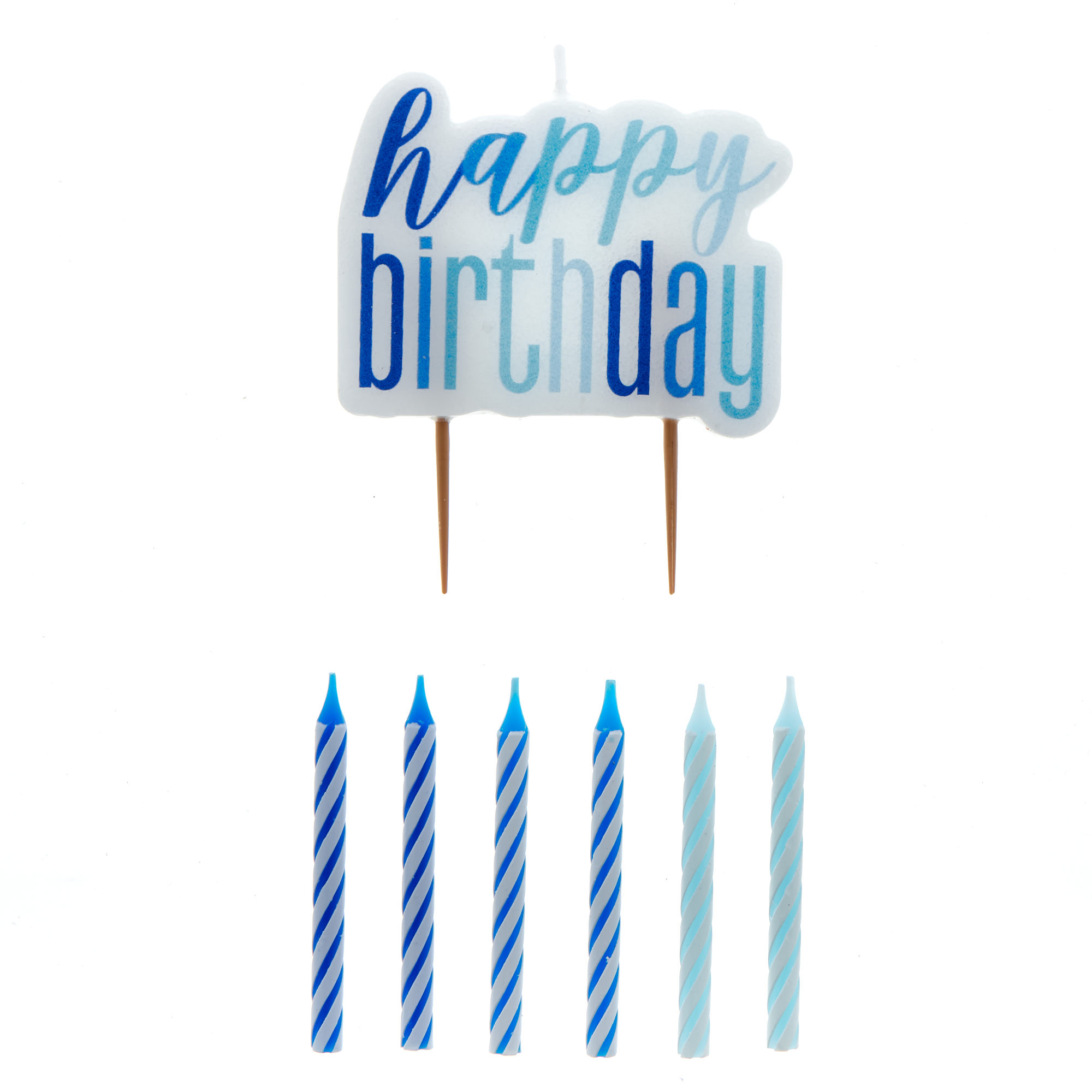 Blue & Silver Happy Birthday"" Candle Set