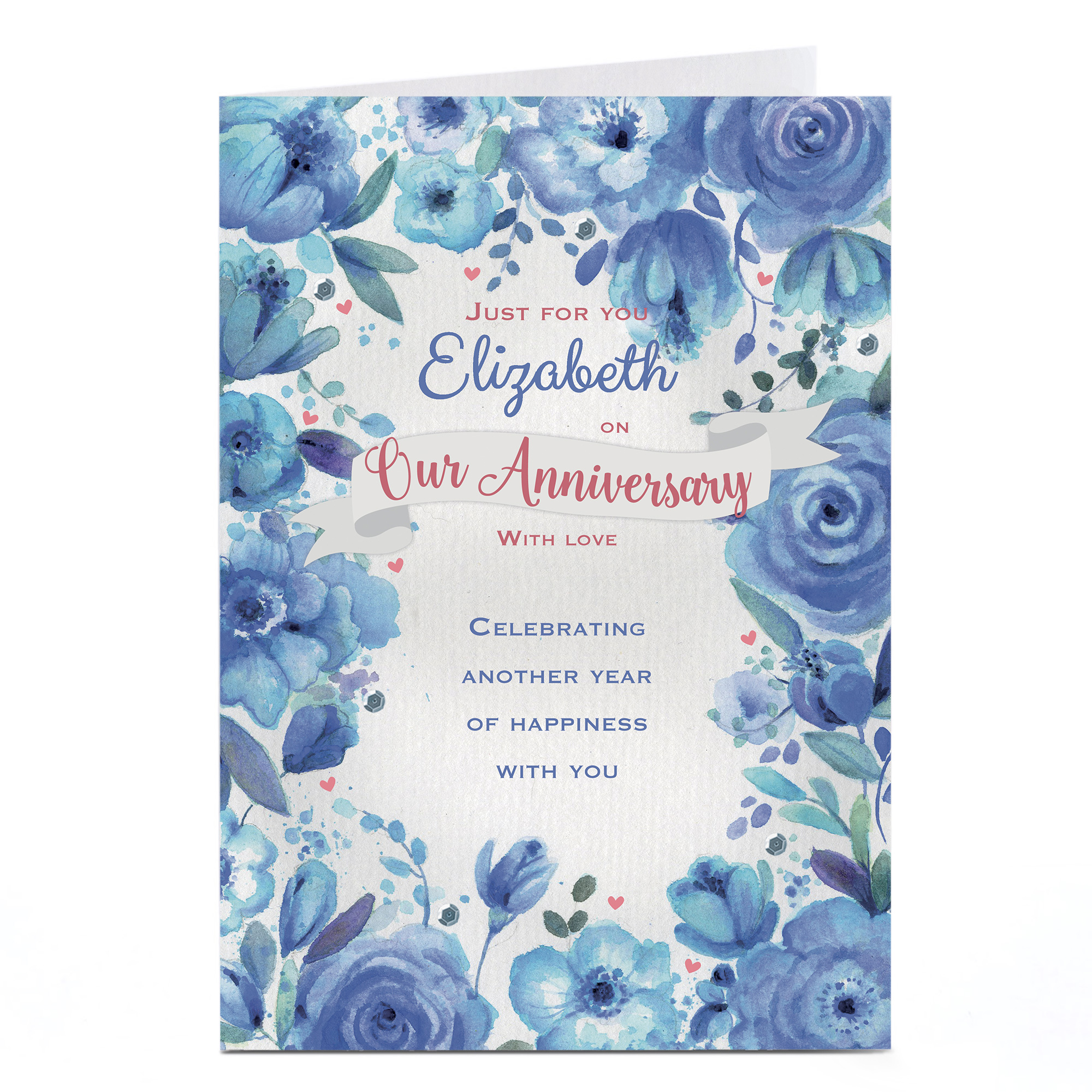 Personalised Anniversary Card - Blue Floral Happiness