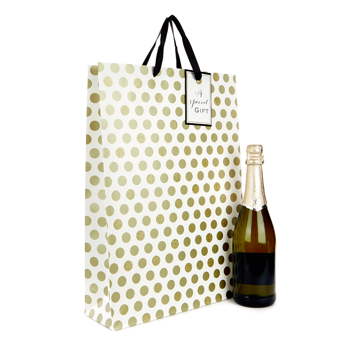 Extra Large Portrait Gold Sparkle Polka Dot Gift Bag - A Special Gift