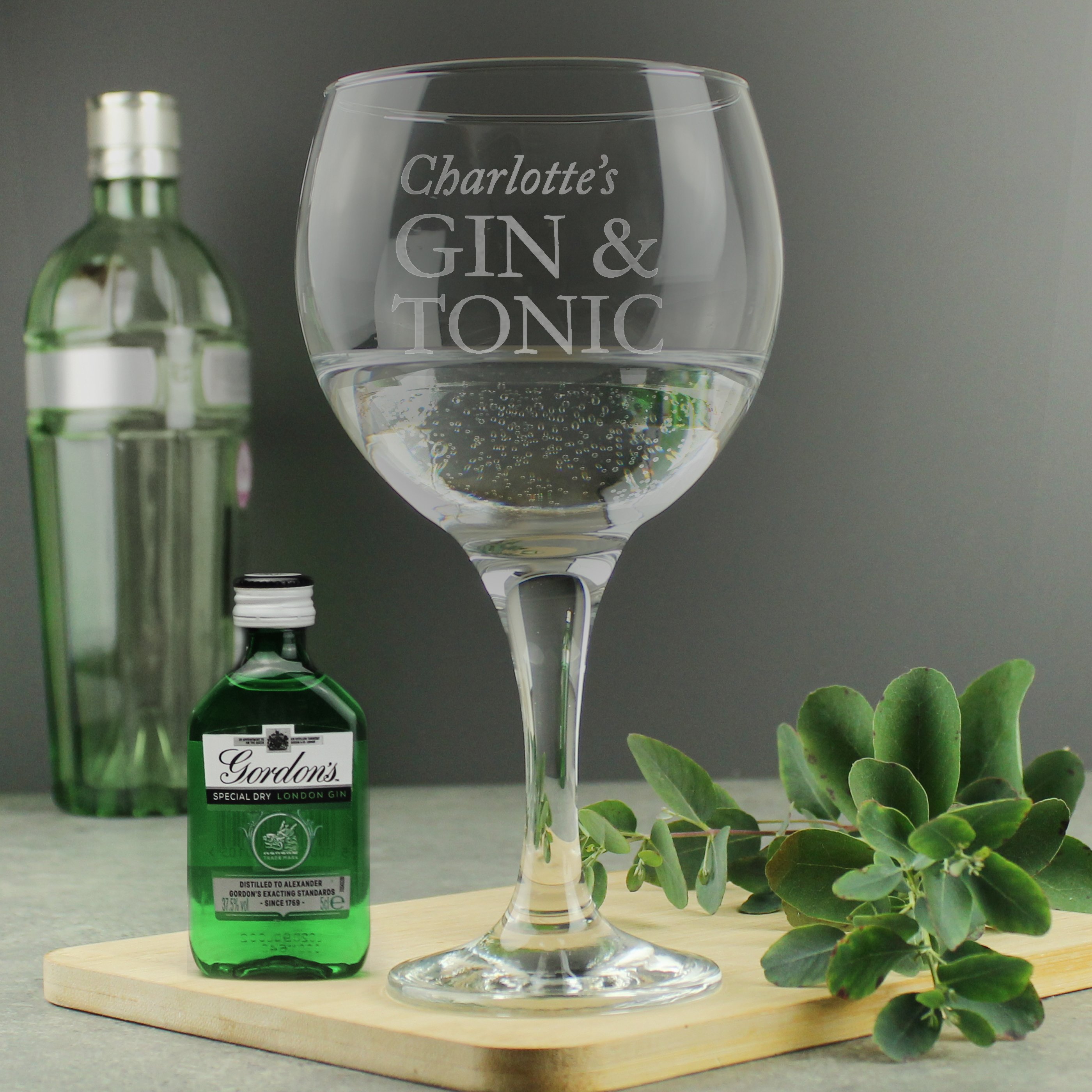 Personalised Gin Glass & Gordon's Gin Gift Set