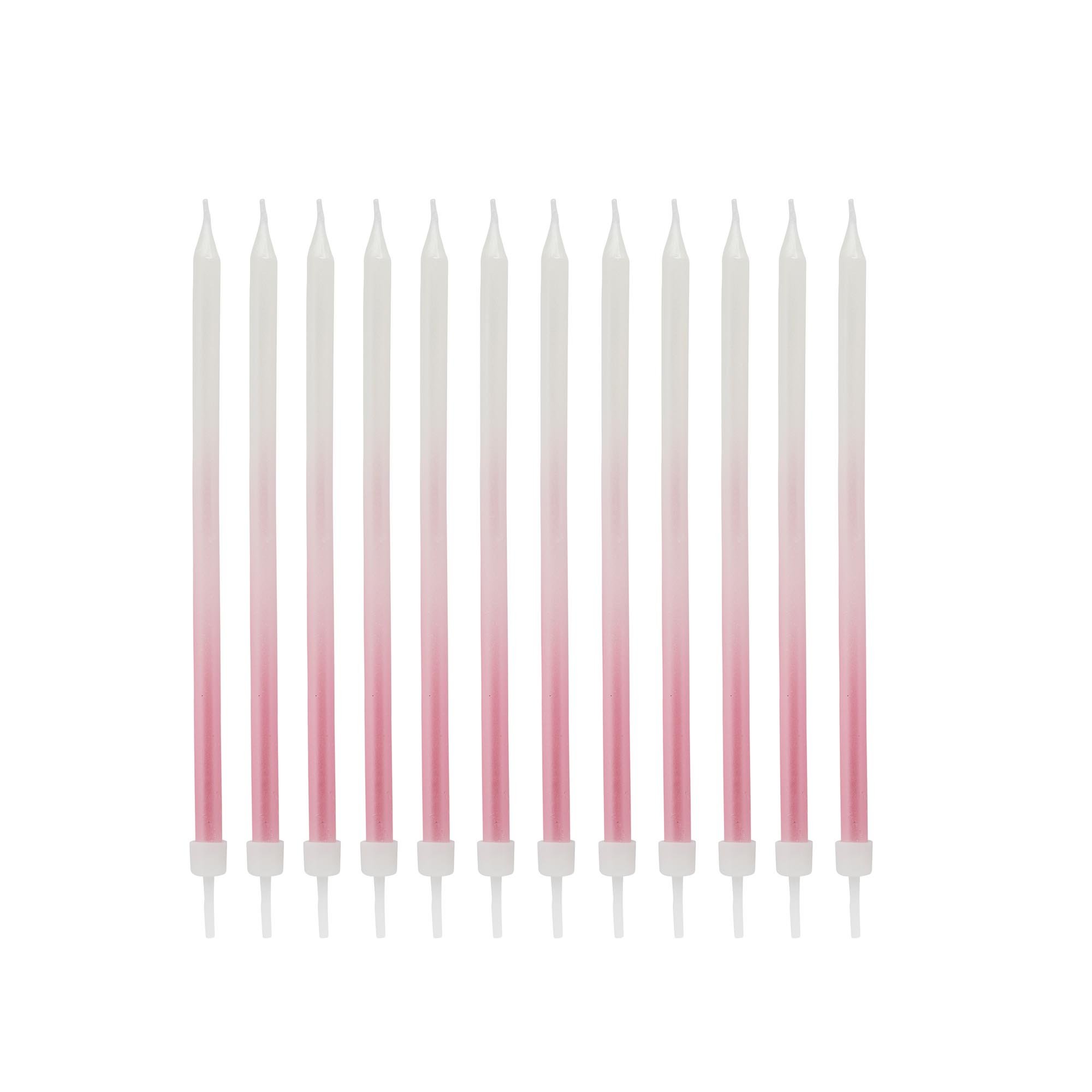 Pink Tall Ombre Skinny Cake Candles - Pack of 12