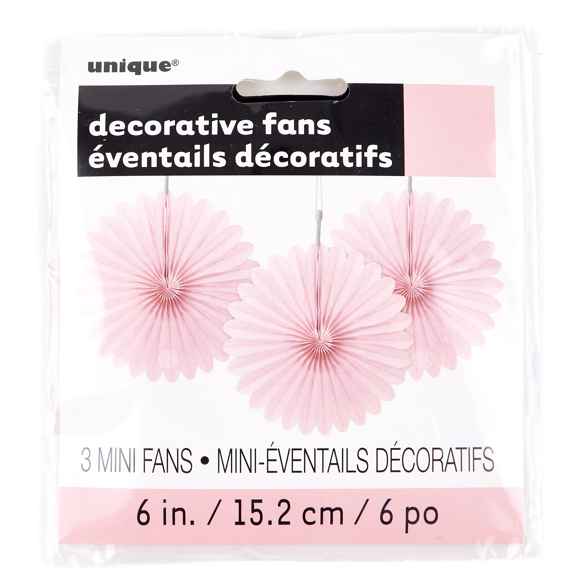 Mini Decorative Tissue Paper Fans - Light Pink (Pack of 3) 