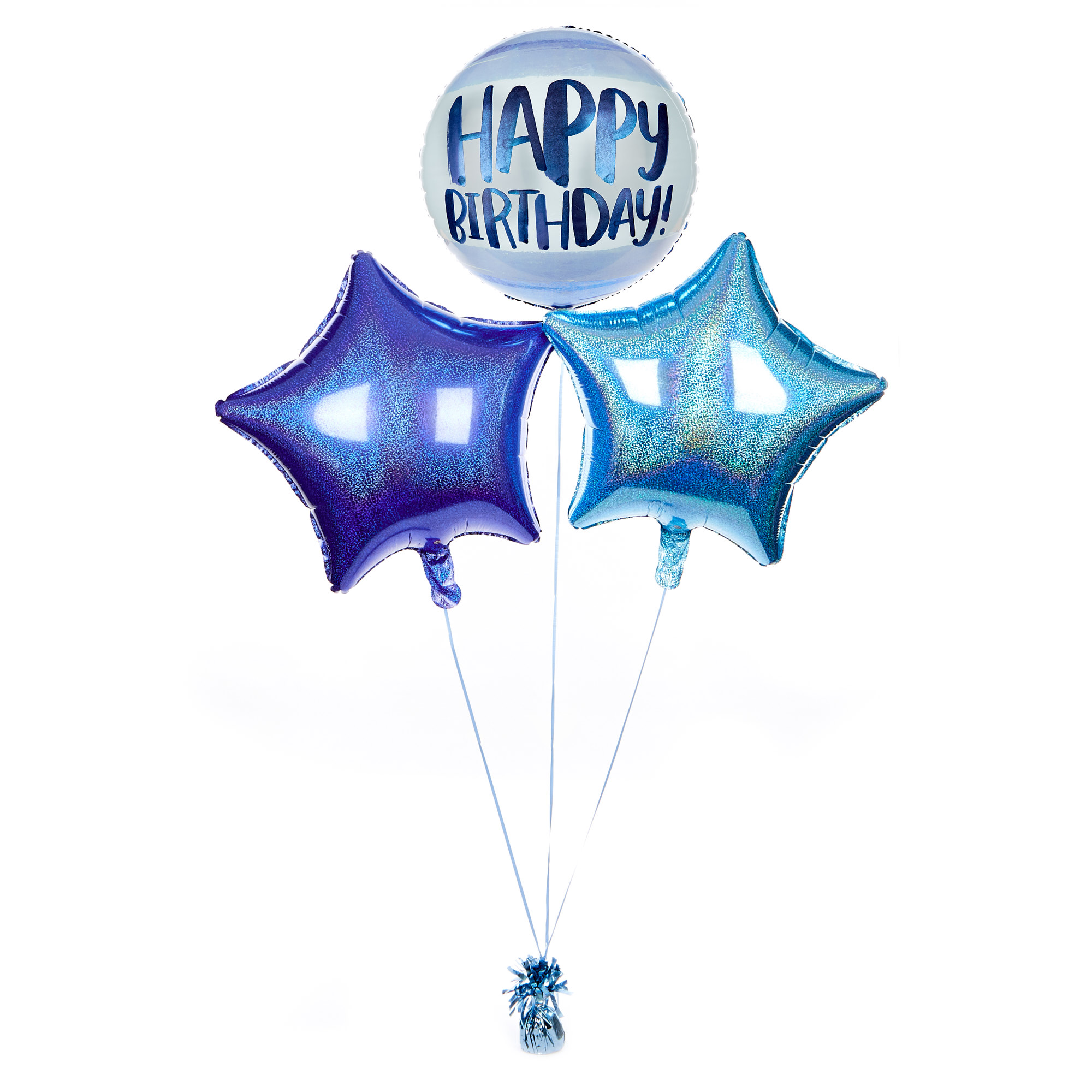 Blue Watercolour Happy Birthday Balloon Bouquet - DELIVERED INFLATED!