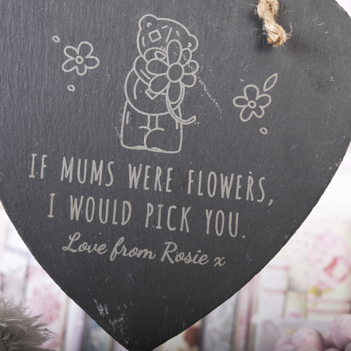 Personalised Engraved Medium Me to You Hanging Heart Slate - If Mums Were Flowers