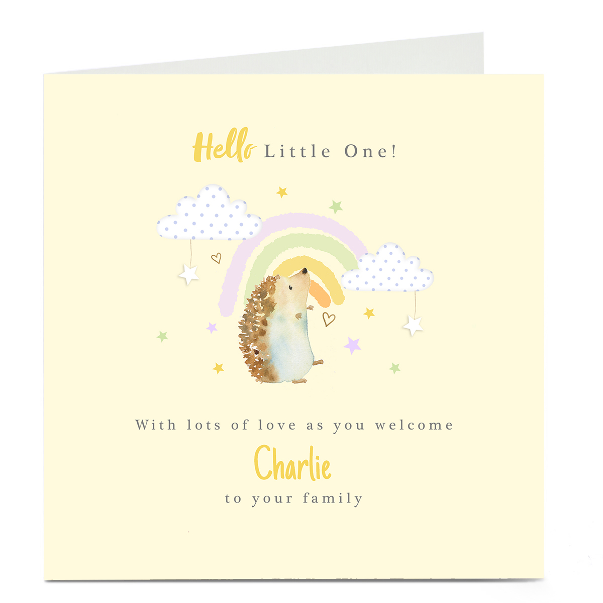 Personalised New Baby Card - Hello Little One Hedgehog