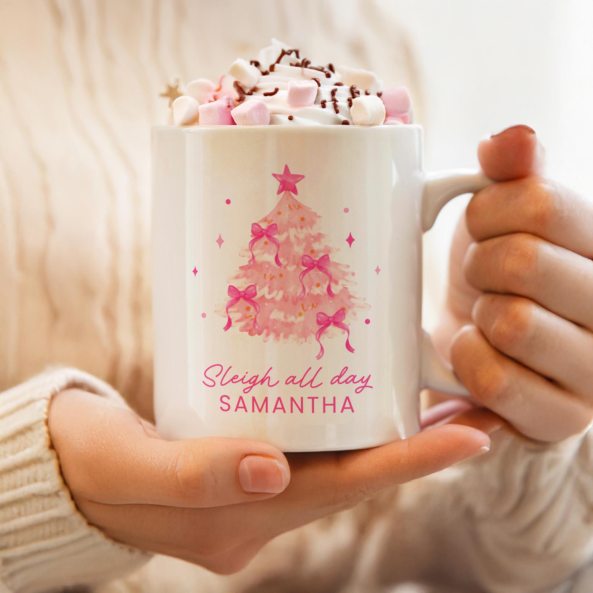 Personalised Pink Christmas Tree Mug,  Personalised Pink Christmas Tree Mug