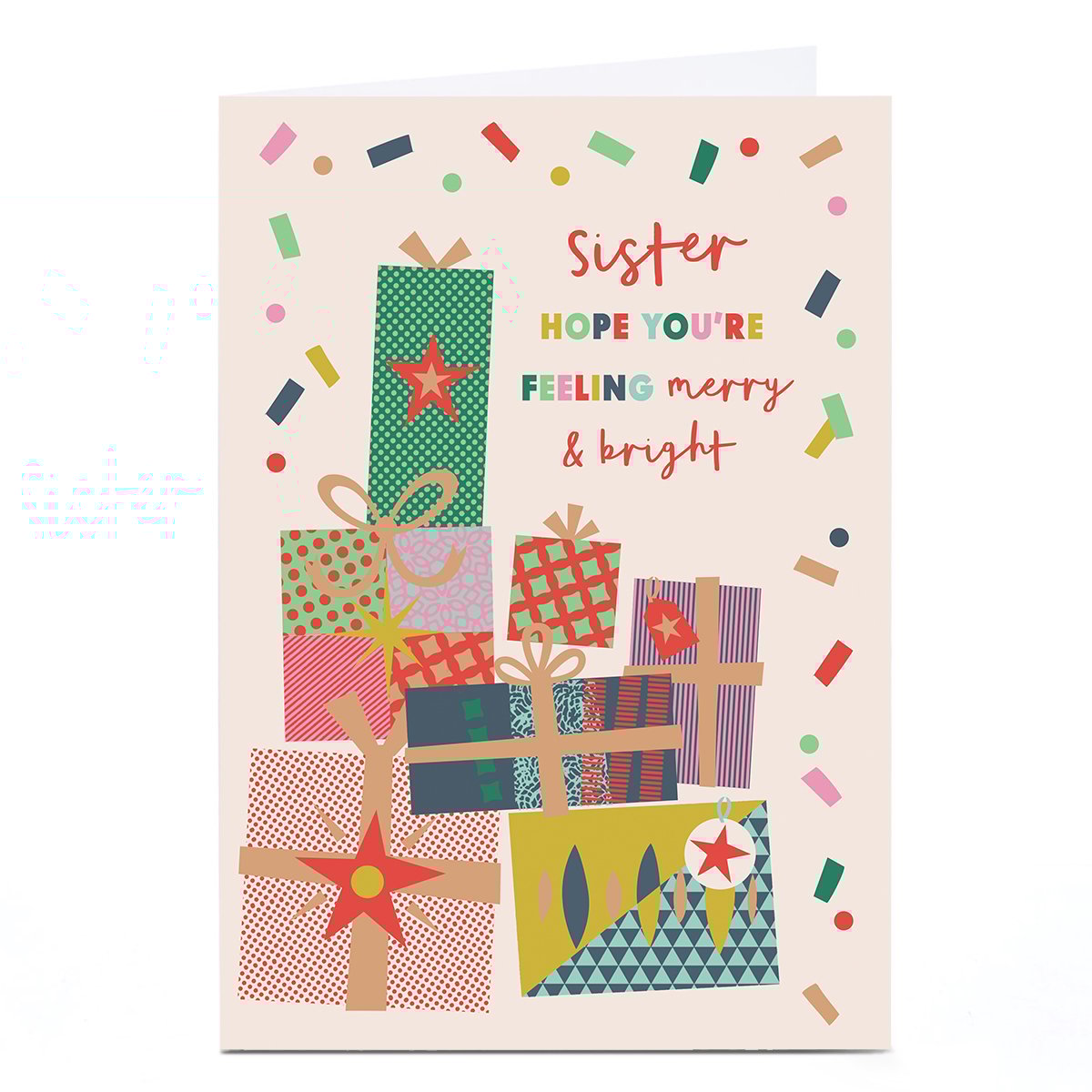 Personalised Christmas Card - Colouful Presents, Sister