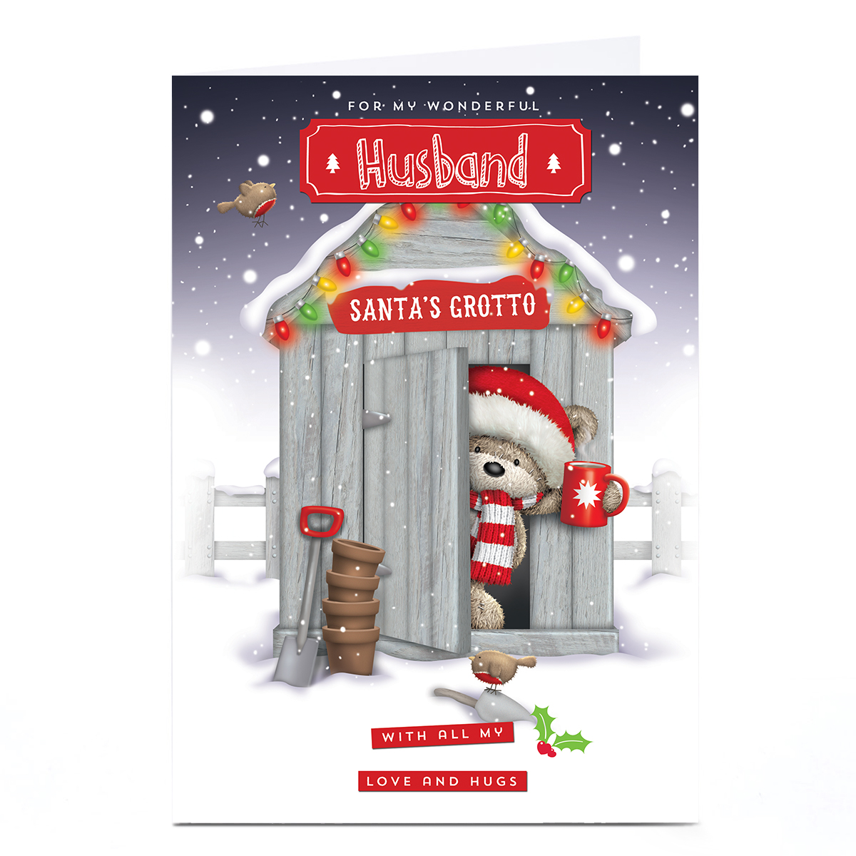 Personalised Christmas Card - HUGS - Husband Santa's Grotto