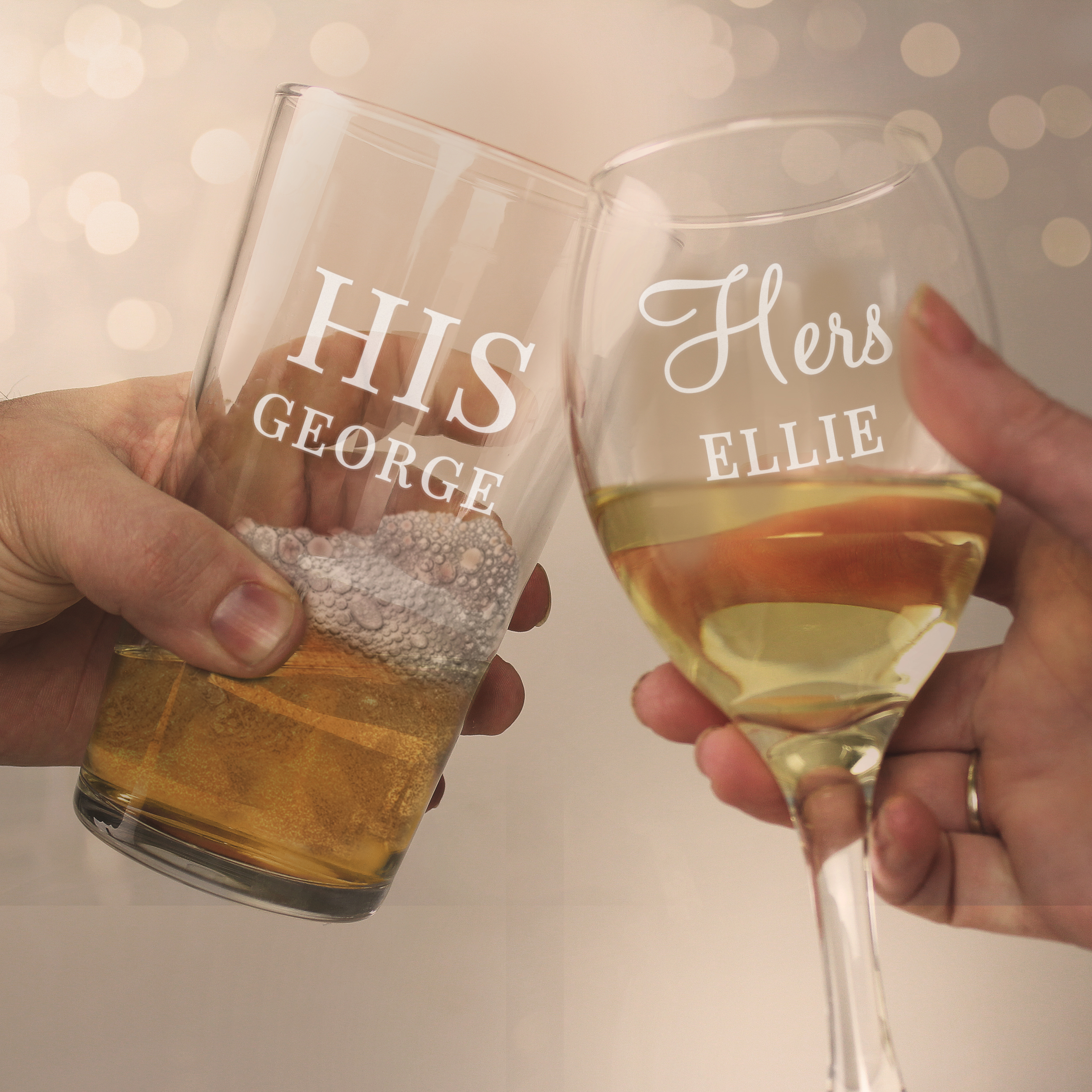Personalised His & Her's Wine & Pint Glass set 