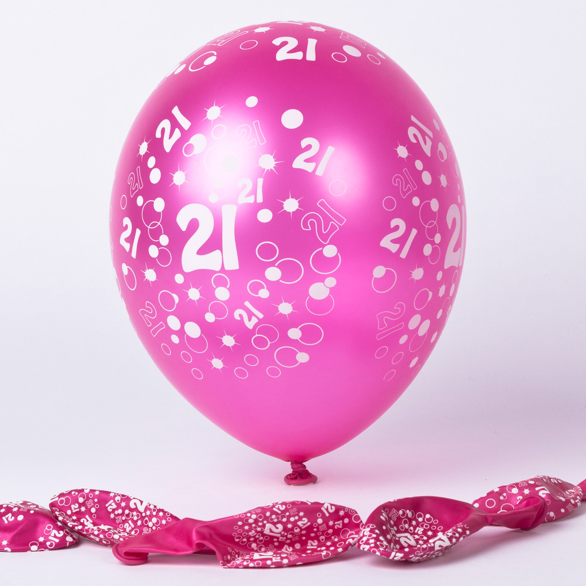 Metallic Pink Circles 21st Birthday Helium Latex Balloons - Pack Of 6