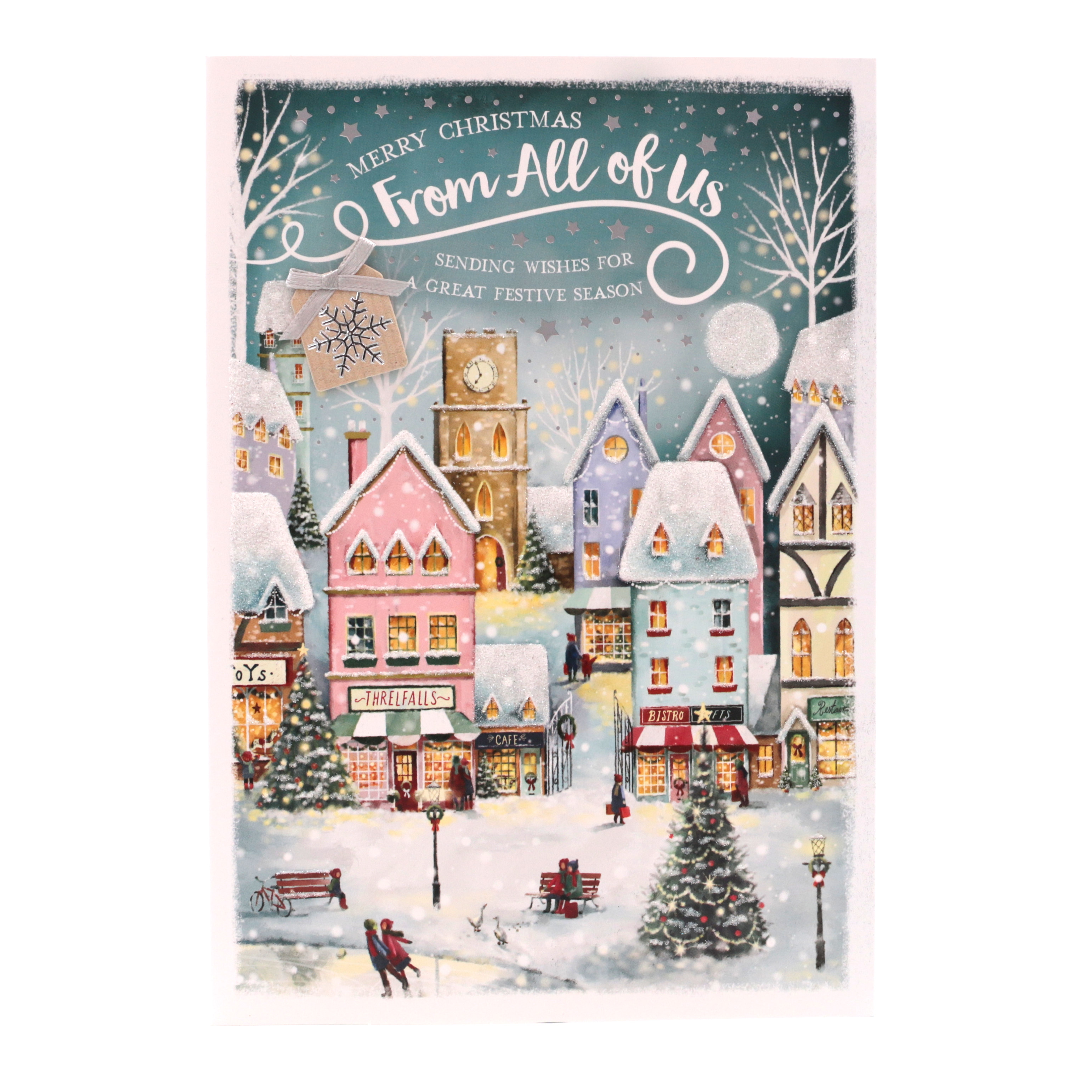 Christmas Card - From All Of Us, Snowy Street Scene