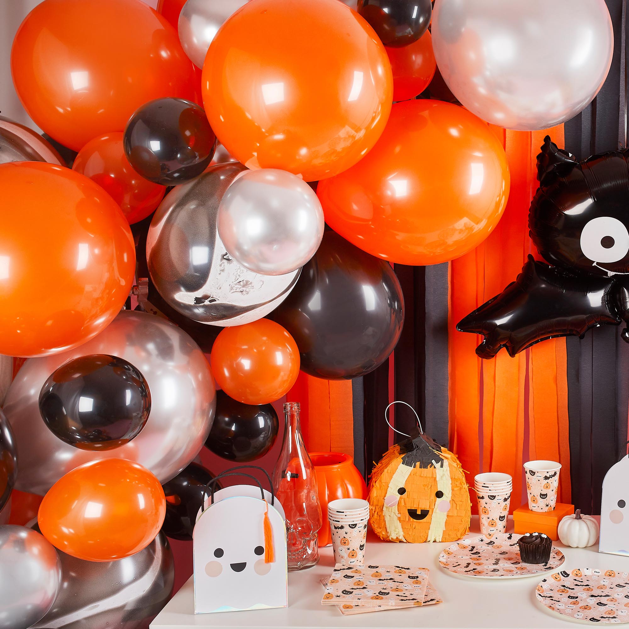 Black, Orange & Silver Balloon Arch Kit