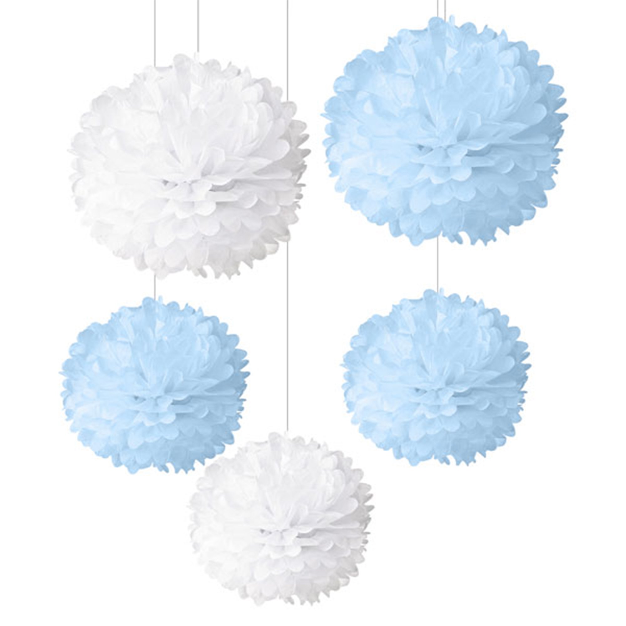 Blue & White New Baby Pom-Poms - Pack Of 5