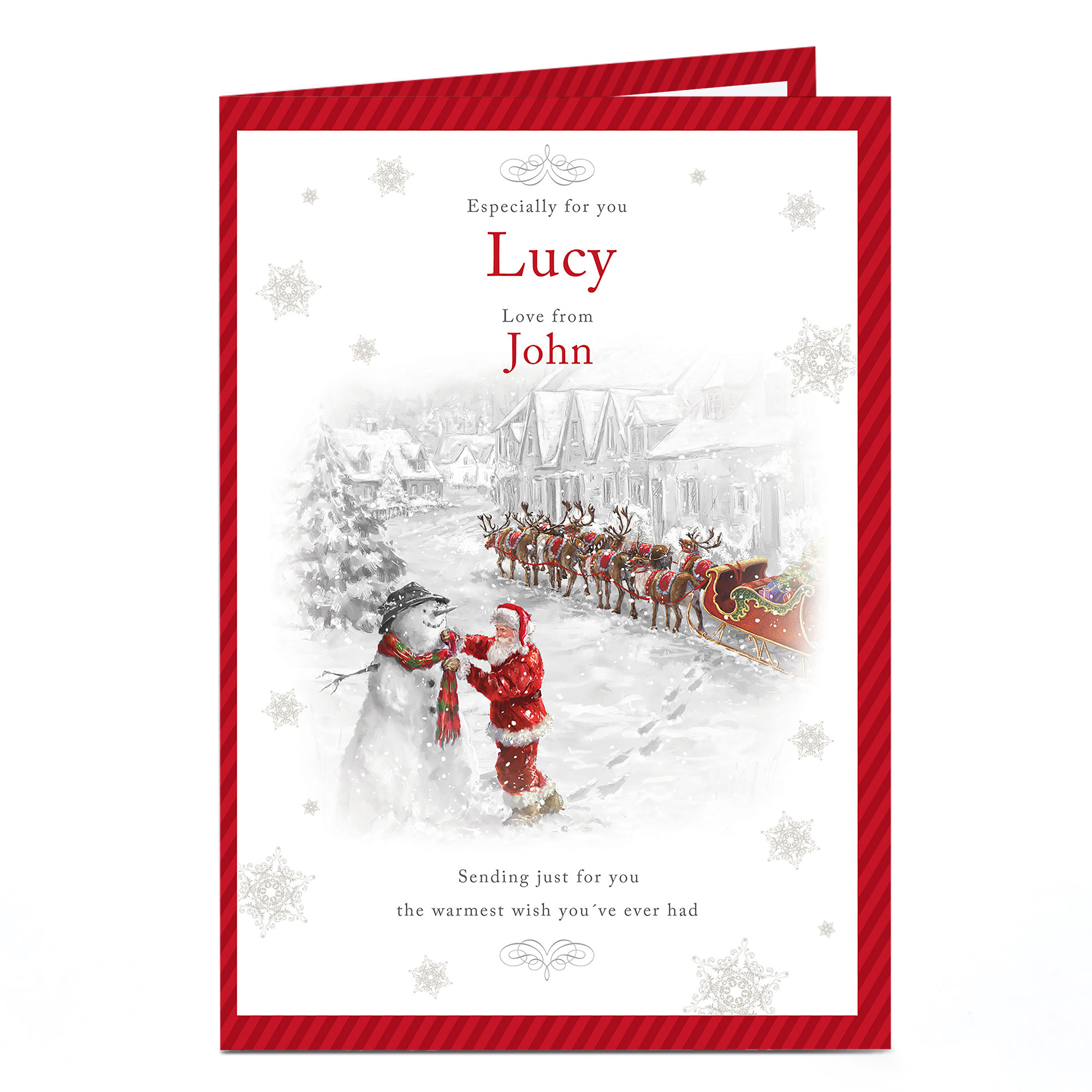 Personalised Christmas Card - Santa Building A Snowman