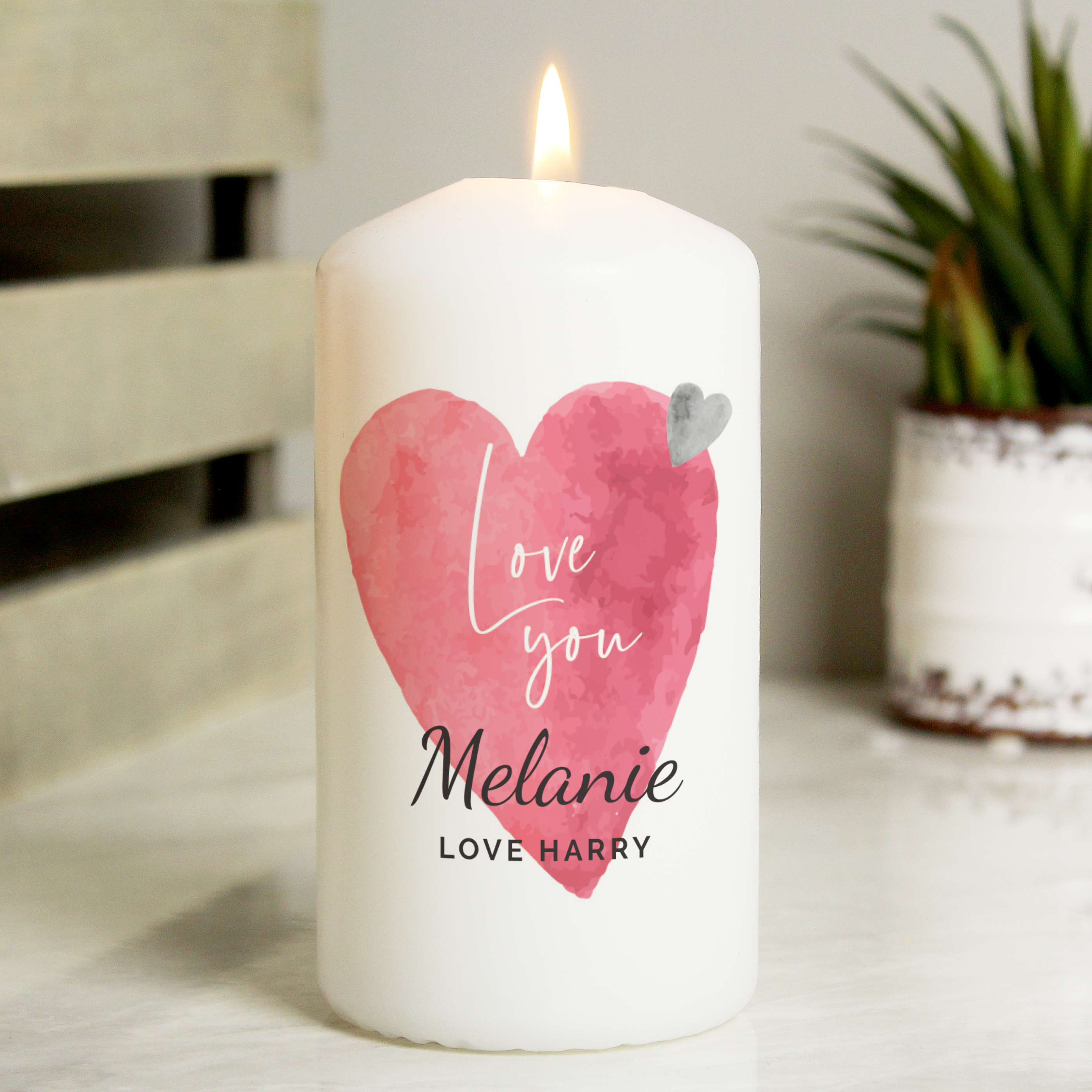 Personalised Love Heart Pillar Candle