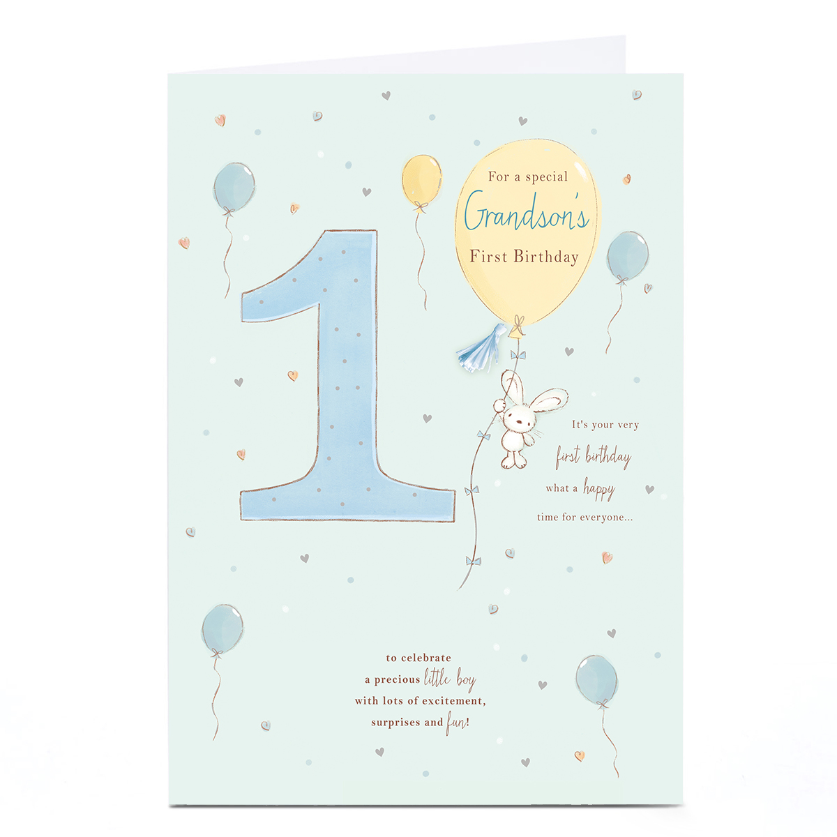 Personalised 1st Birthday Card - Bunny and Balloons, Grandson