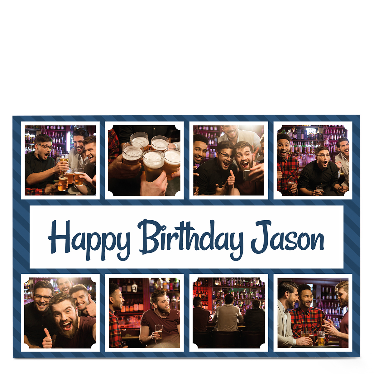 Photo Birthday Card - 8 Photos Blue & White