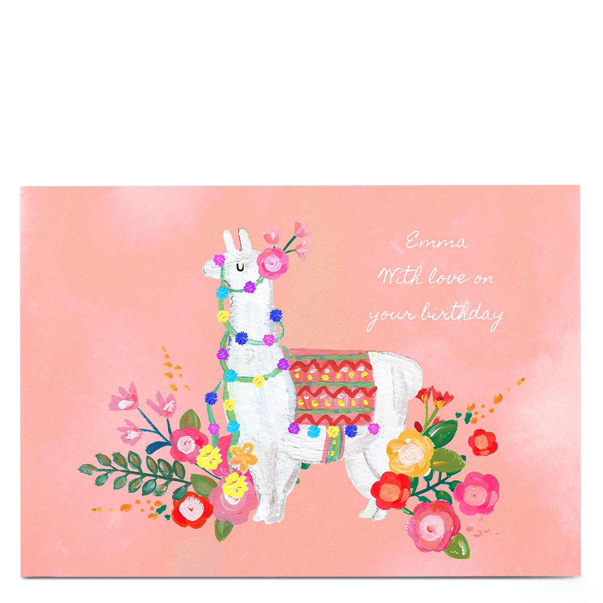 Personalised Kerry Spurling Card - Floral Llama [Any Message]