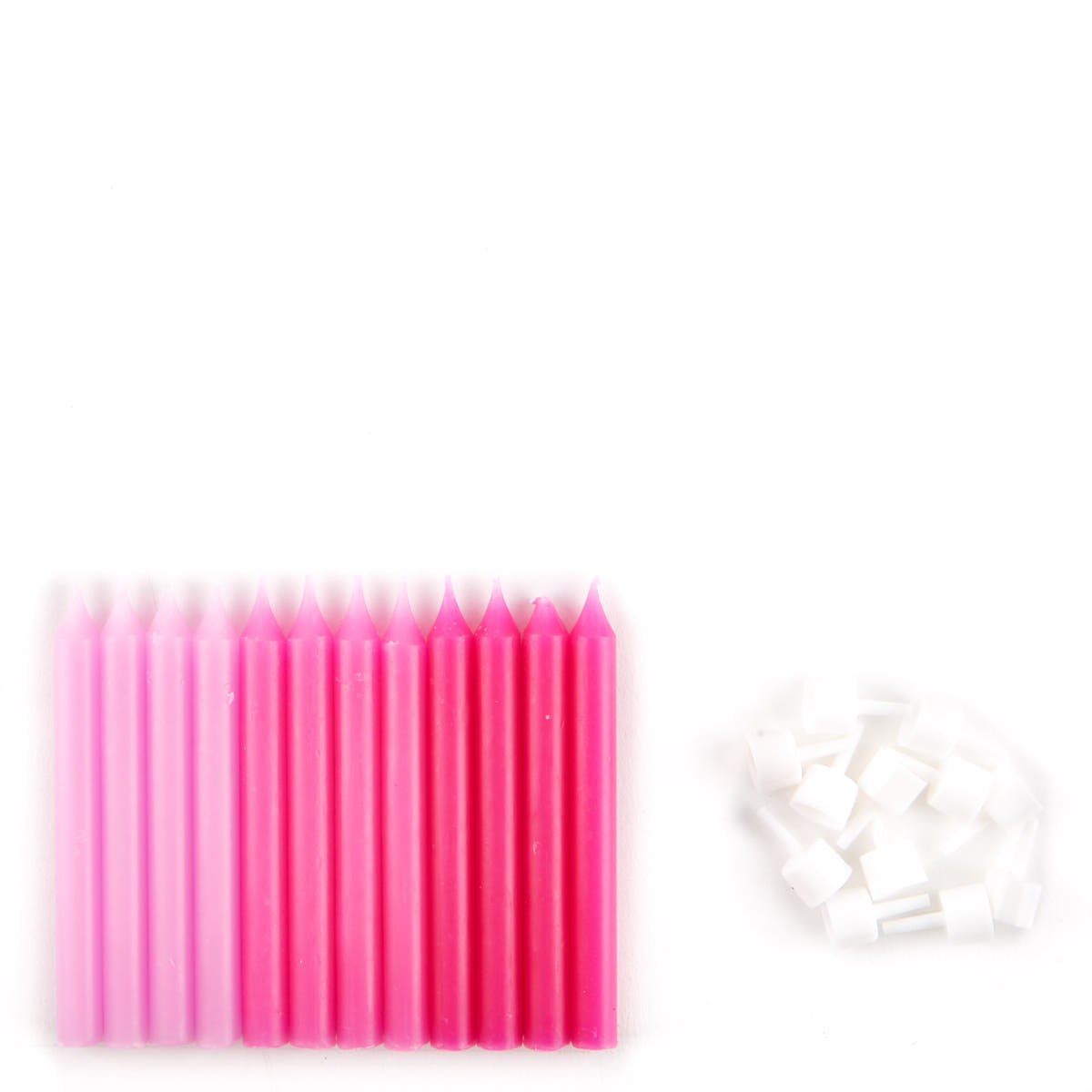 Large Pink Birthday Candles & Holders - Pack Of 12