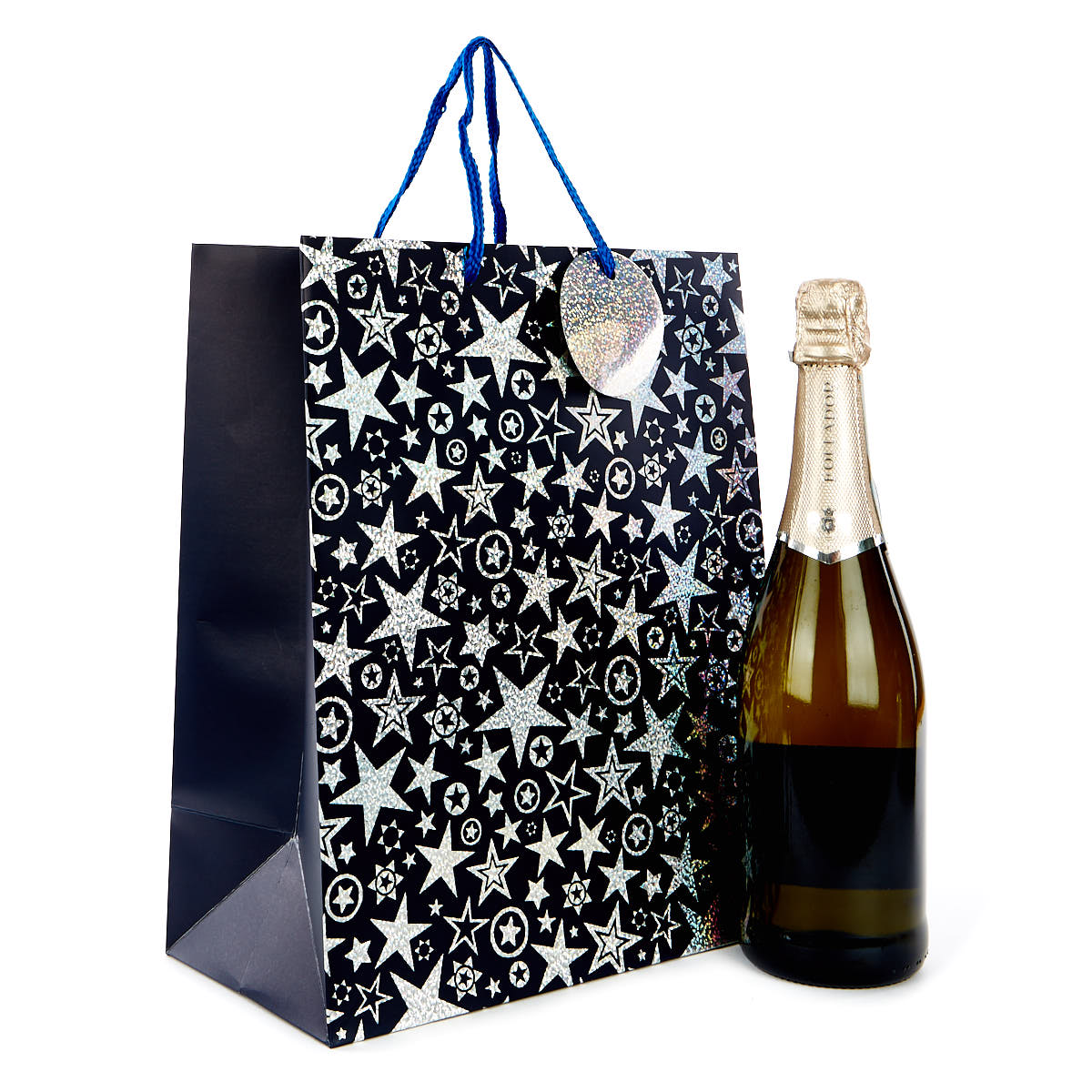 Large Portrait Blue Holographic Star Gift Bag