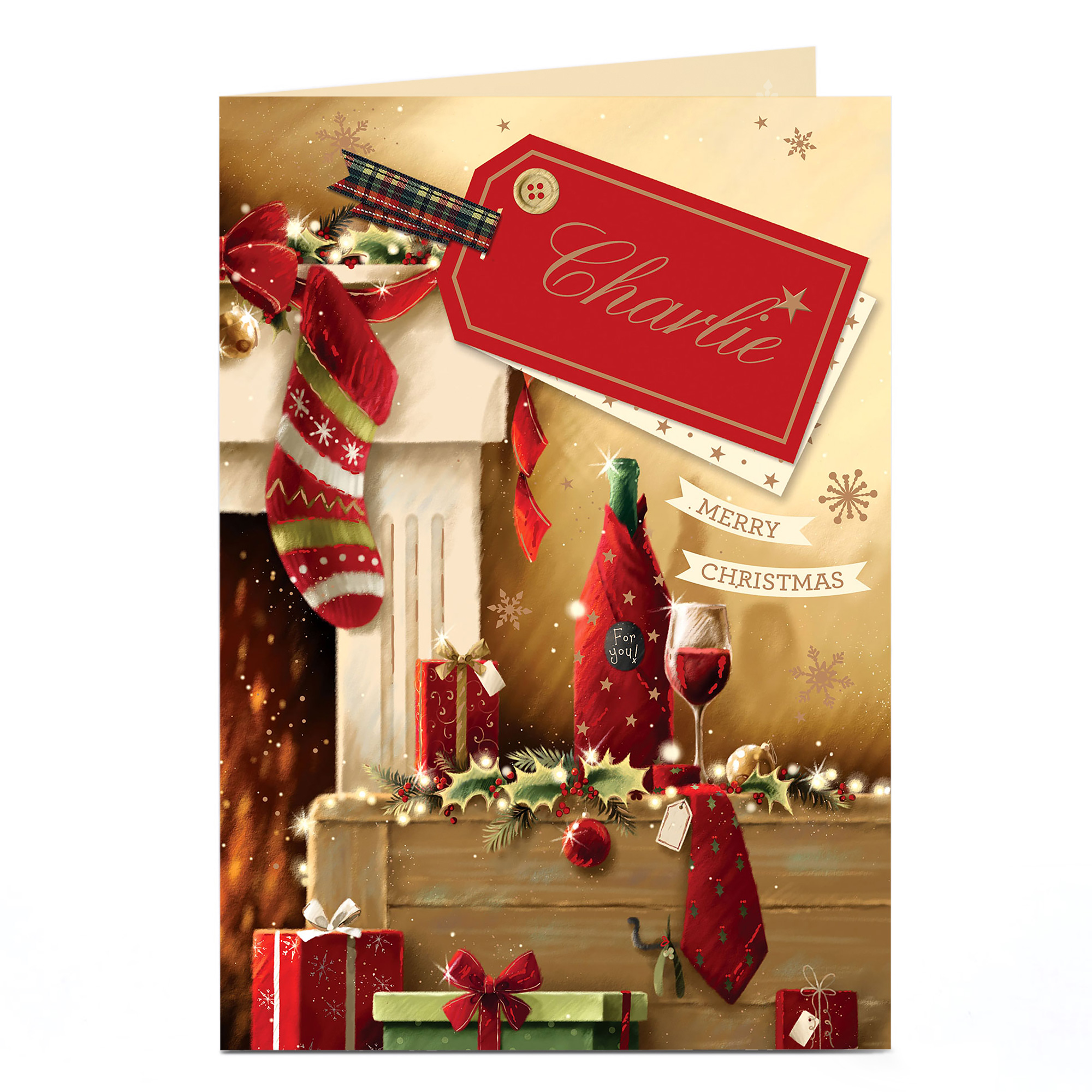 Personalised Christmas Card - Stockings & Wine