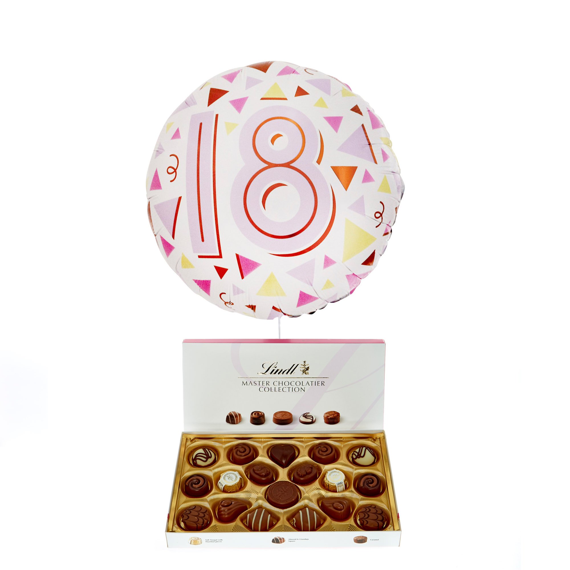 Pastel Triangles 18th Birthday Balloon & Lindt Chocolates - FREE GIFT CARD!