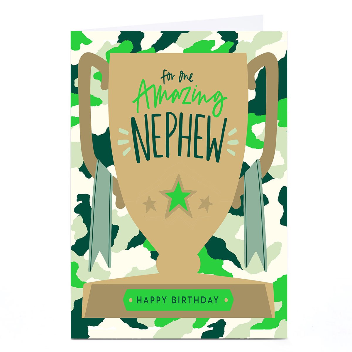 Personalised Birthday Card - Camouflage Trophy, Nephew
