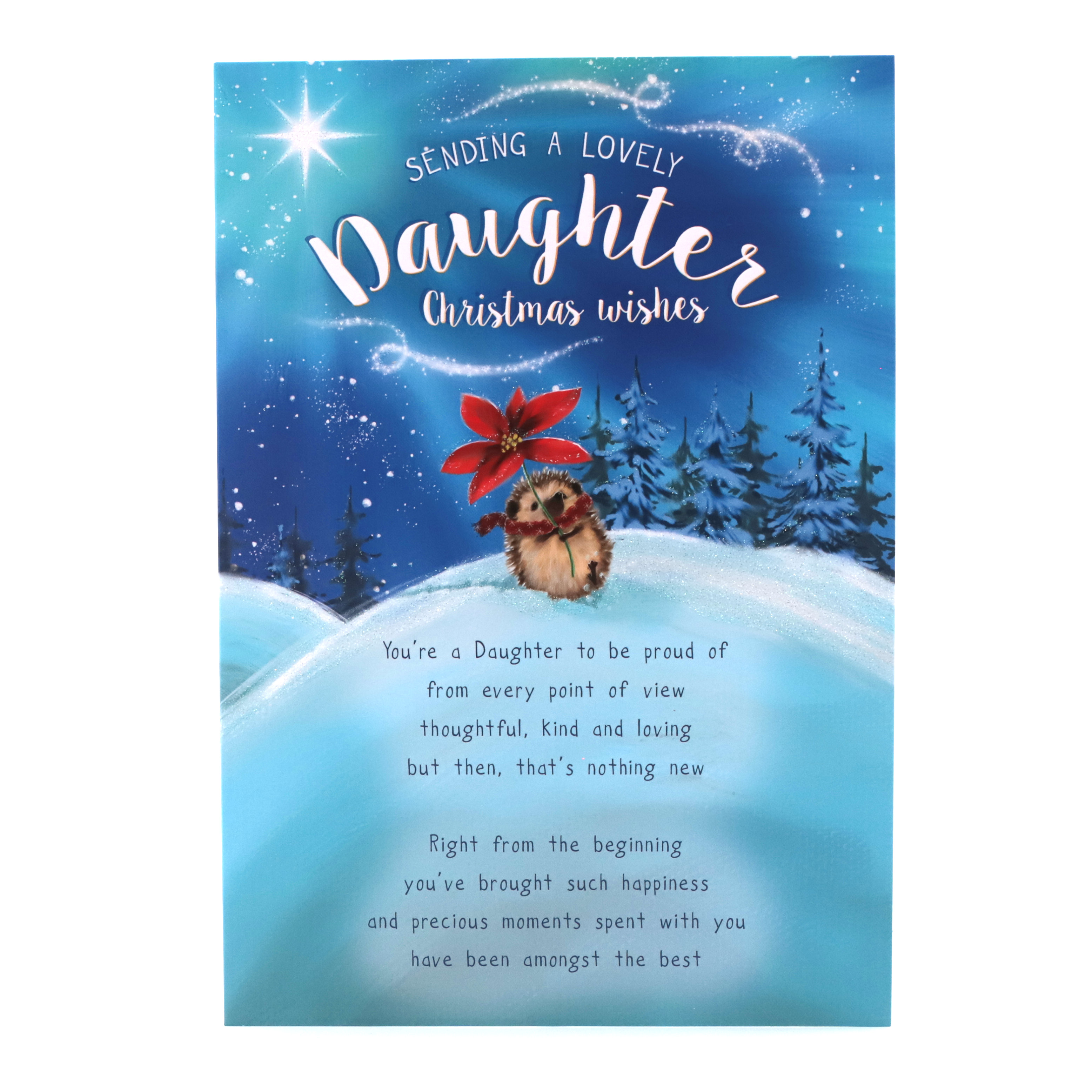 Christmas Card - Lovely Daughter, Cute Hedgehog In The Snow