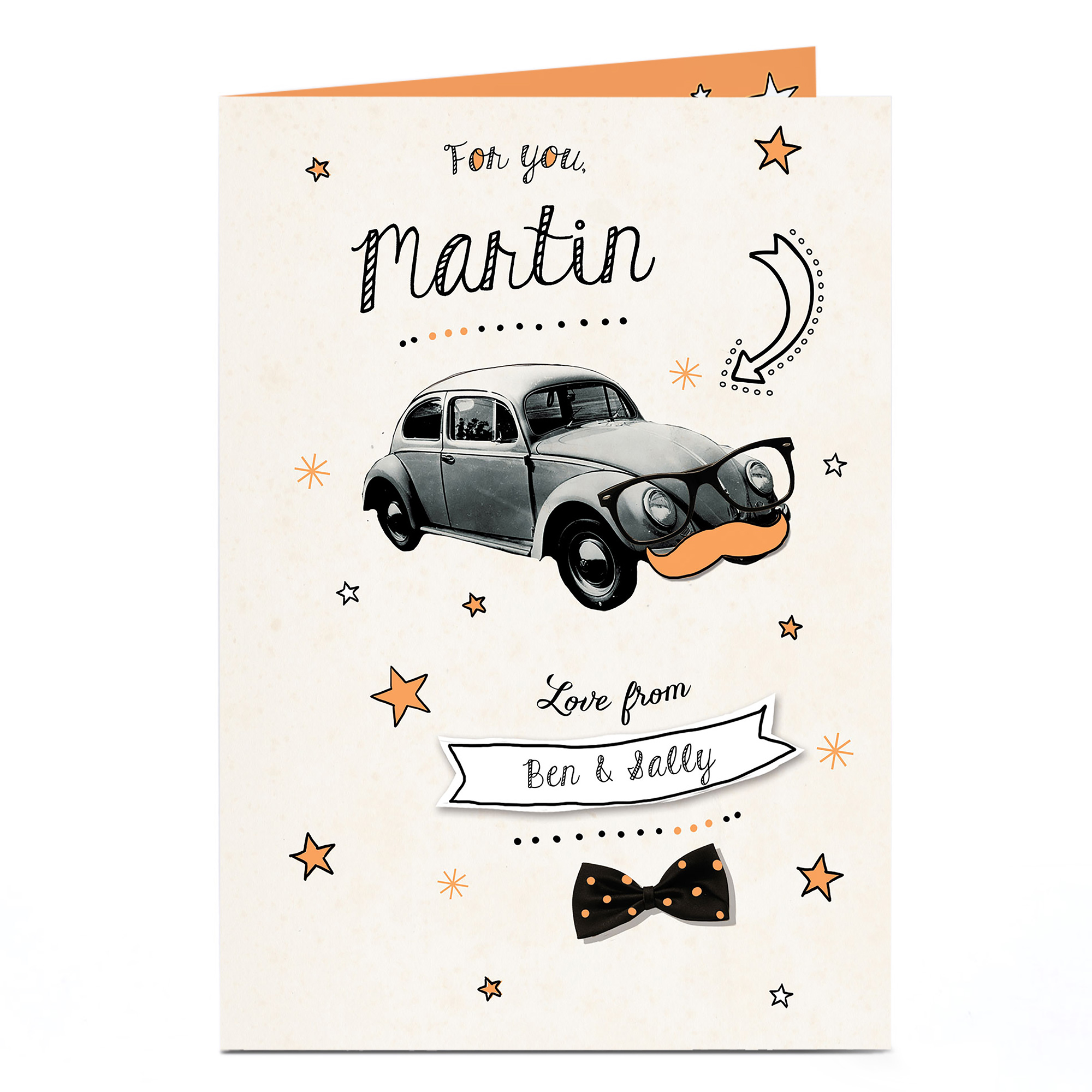 Personalised Card - Car, Moustache & Glasses